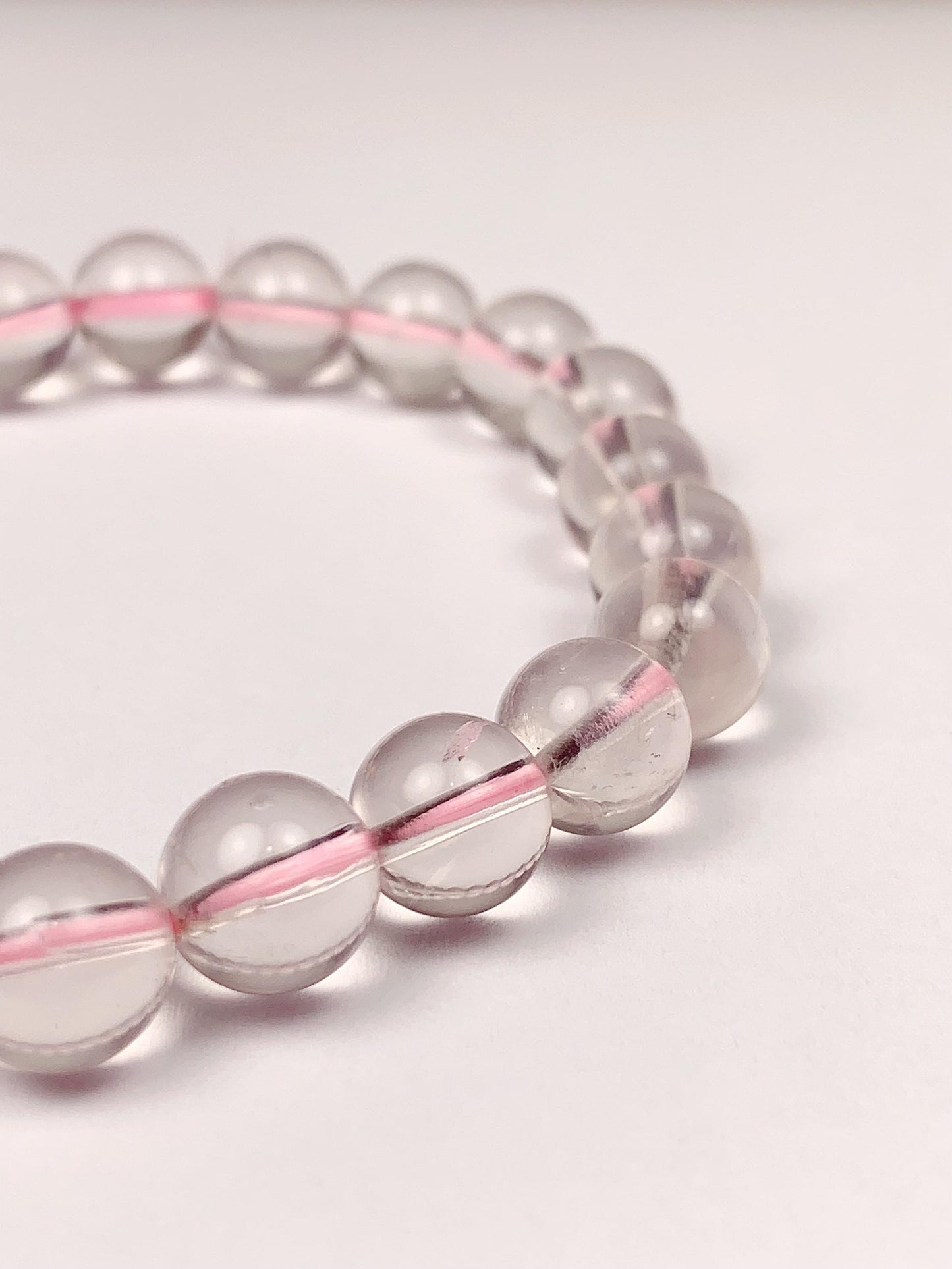 AAA Clear Pink Phantom Quartz Bracelet - Natural Gemstone Stretch Bracelet