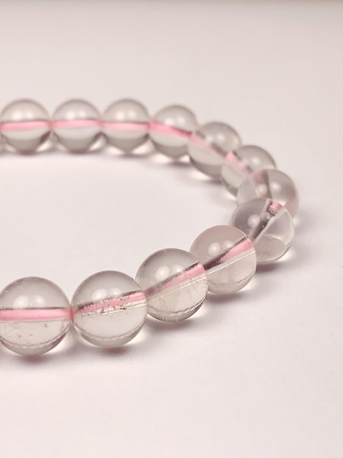AAA Clear Pink Phantom Quartz Bracelet - Natural Gemstone Stretch Bracelet