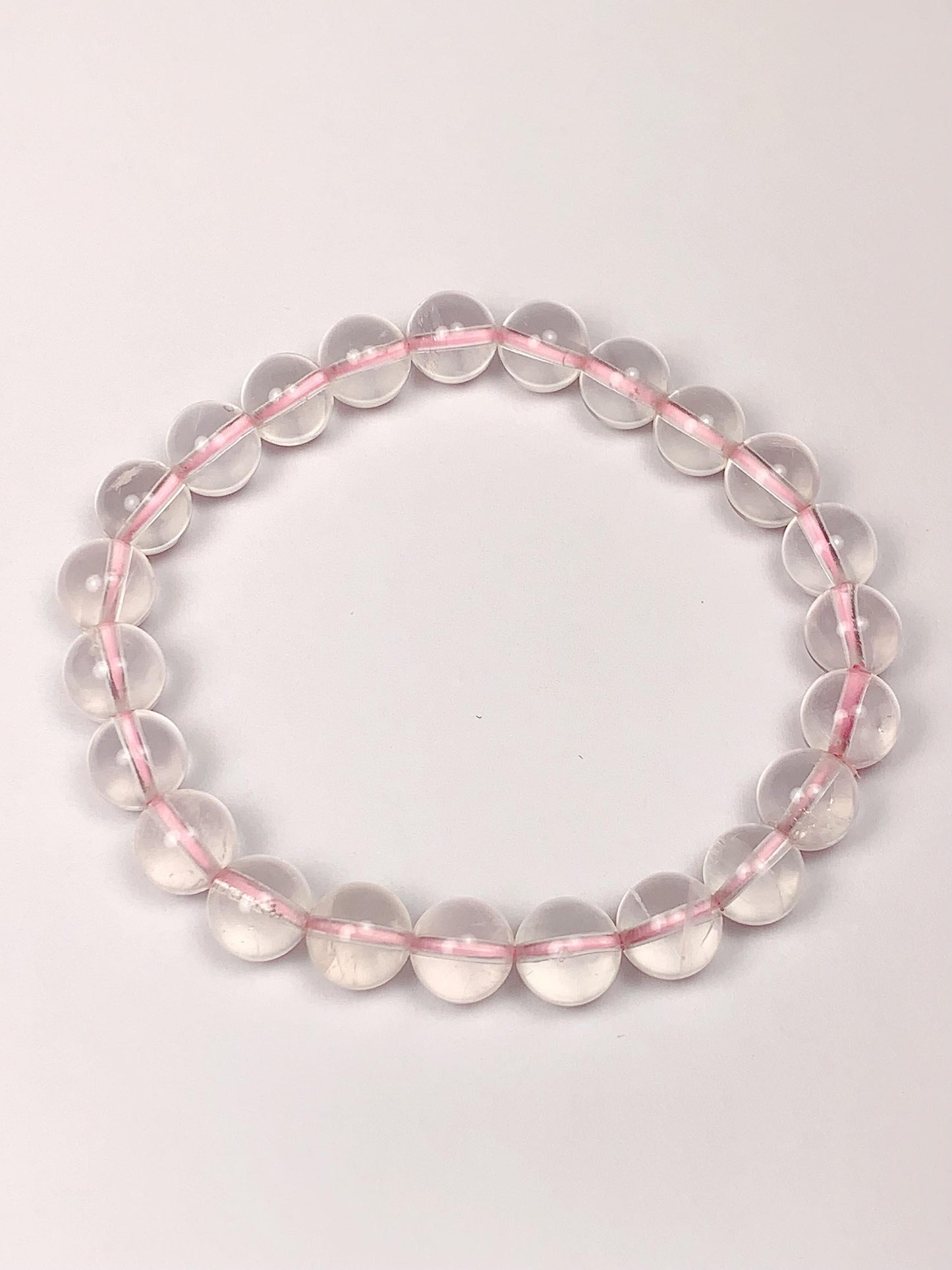 AAA Clear Pink Phantom Quartz Bracelet - Natural Gemstone Stretch Bracelet