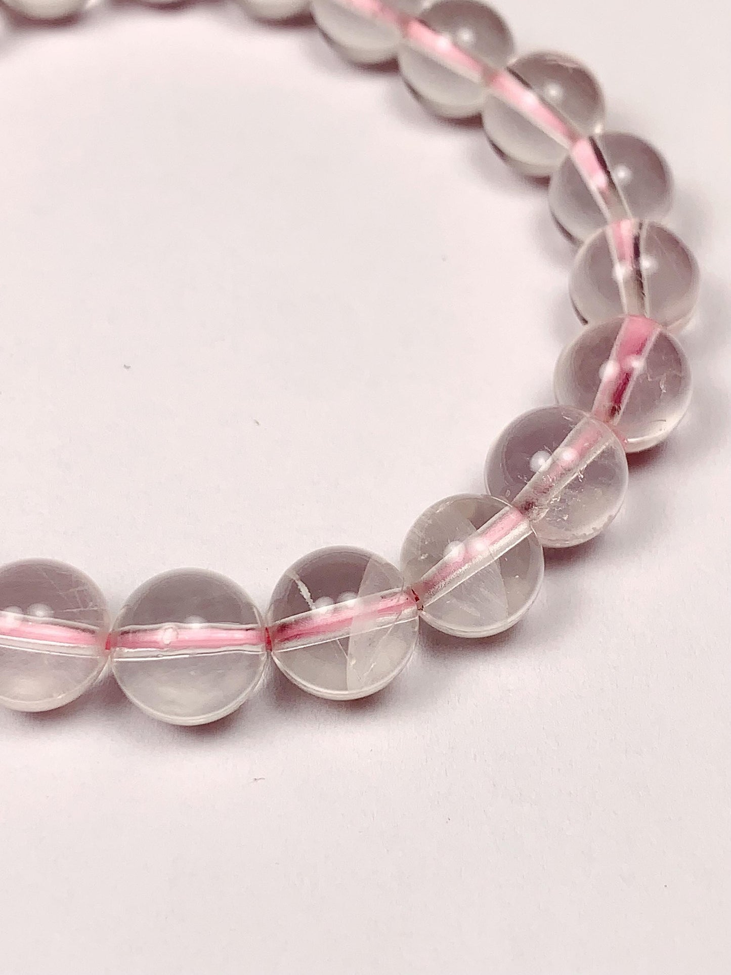 AAA Clear Pink Phantom Quartz Bracelet - Natural Gemstone Stretch Bracelet