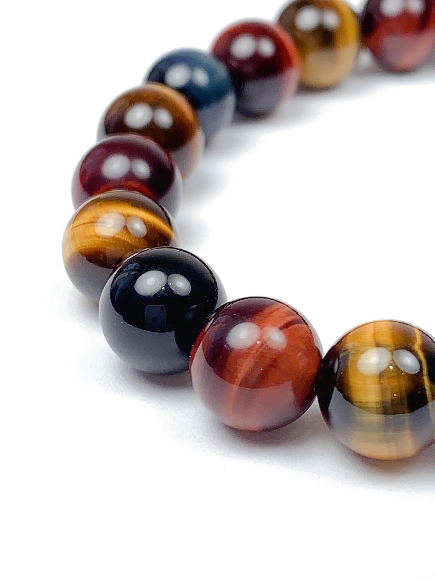 Natural Tiger's Eye Stretch Bracelet: Red, Blue, Gold, 8mm Beads