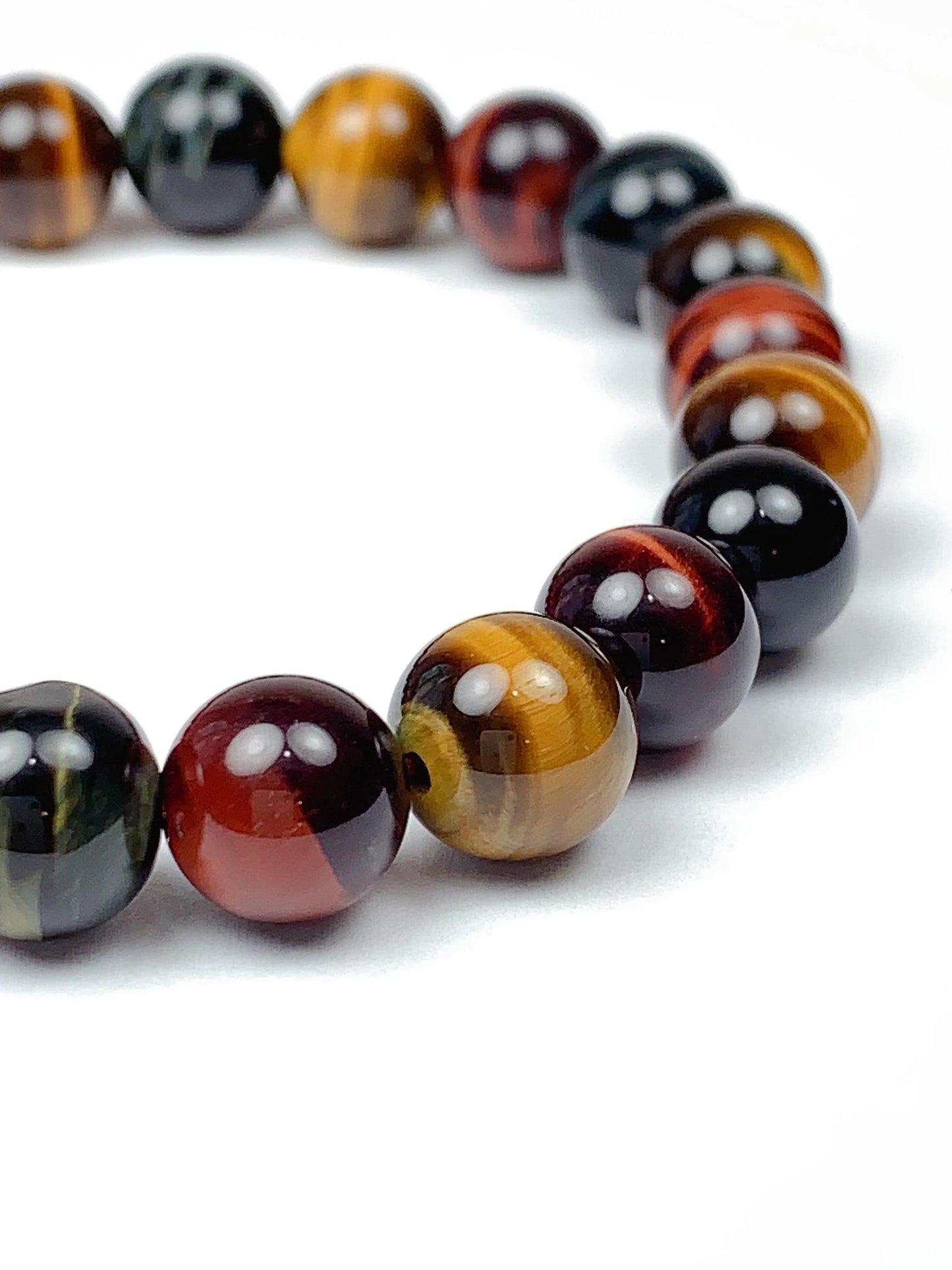 Natural Tiger's Eye Stretch Bracelet: Red, Blue, Gold, 8mm Beads