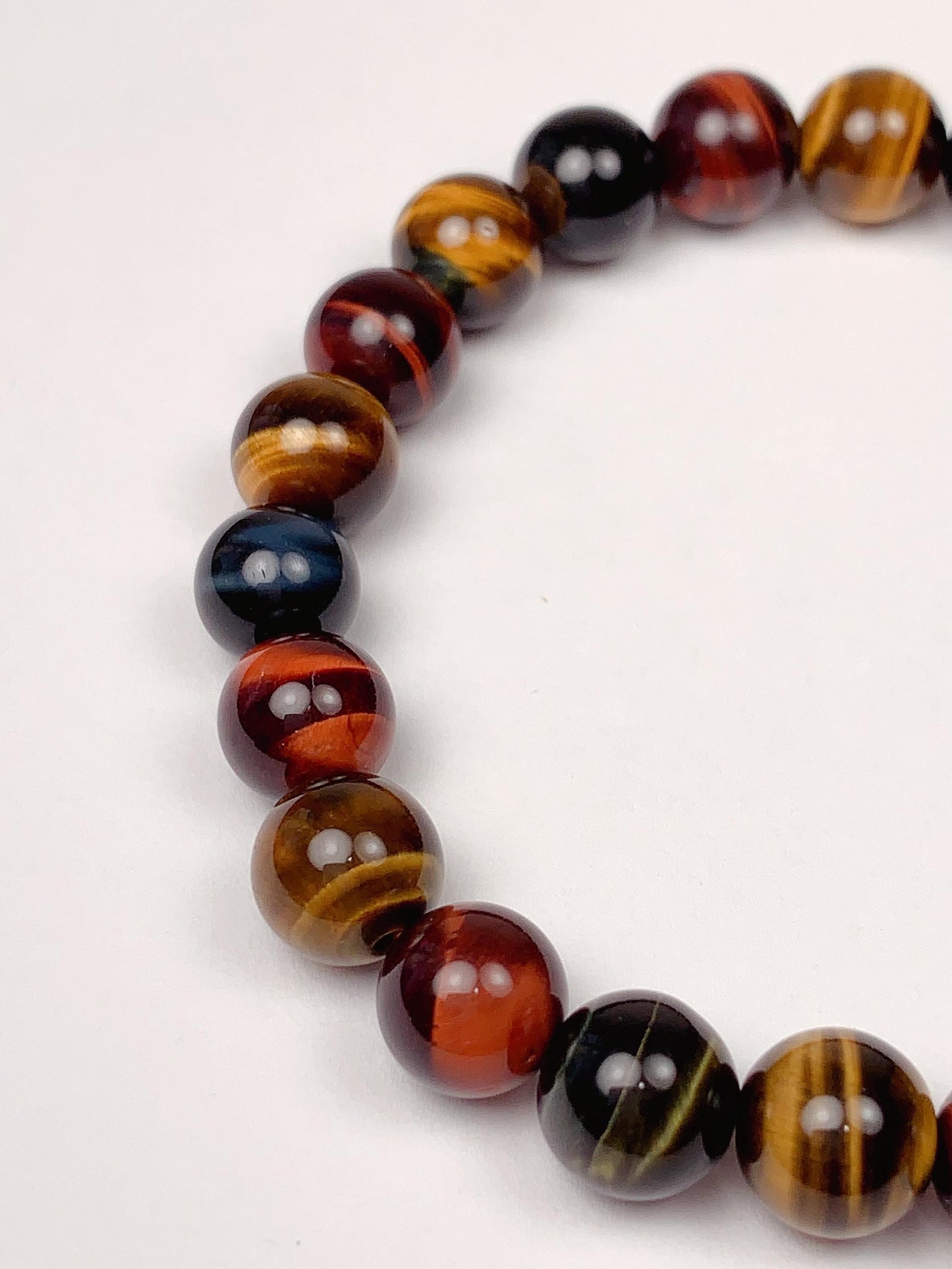Natural Tiger's Eye Stretch Bracelet: Red, Blue, Gold, 8mm Beads