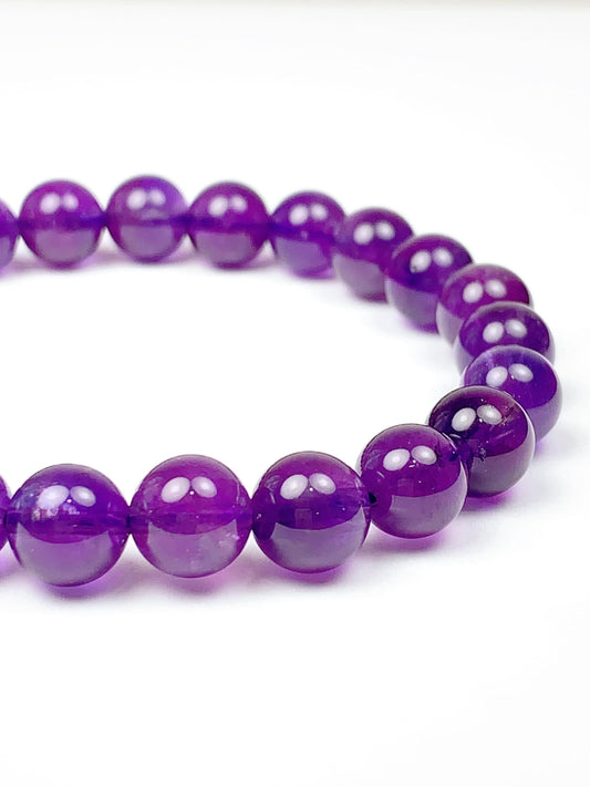 Genuine Natural medium Purple Amethyst Smooth Round Stretch Bracelet 8mm
