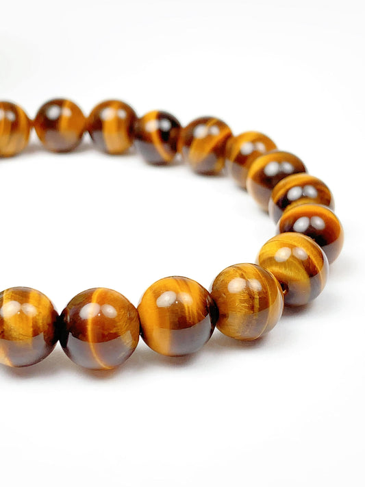 Lightning pattern Zigzag Chatoyancy AAA+ Natural Yellow Gold Tigers Eye Smooth Round Stretch Bracelet 8mm