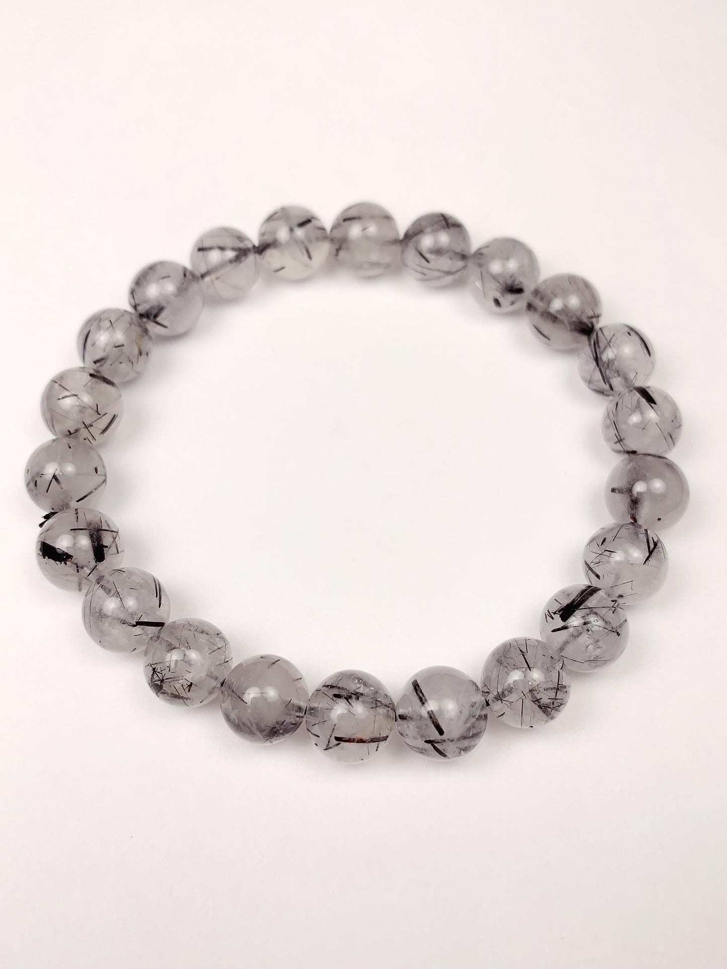 Natural Clear Black Rutilated Quartz Stretch Bracelet - 8mm