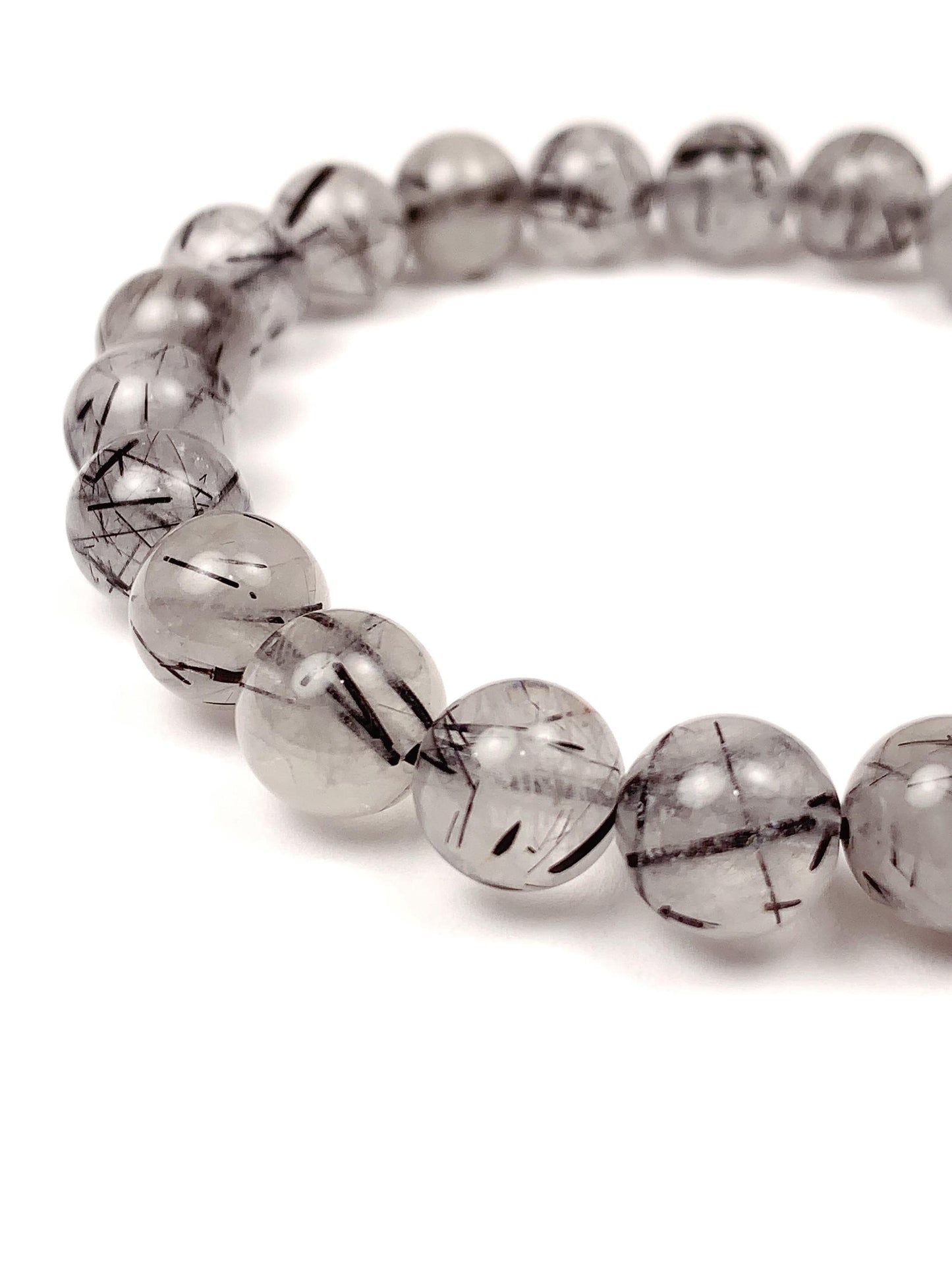 Natural Clear Black Rutilated Quartz Stretch Bracelet - 8mm