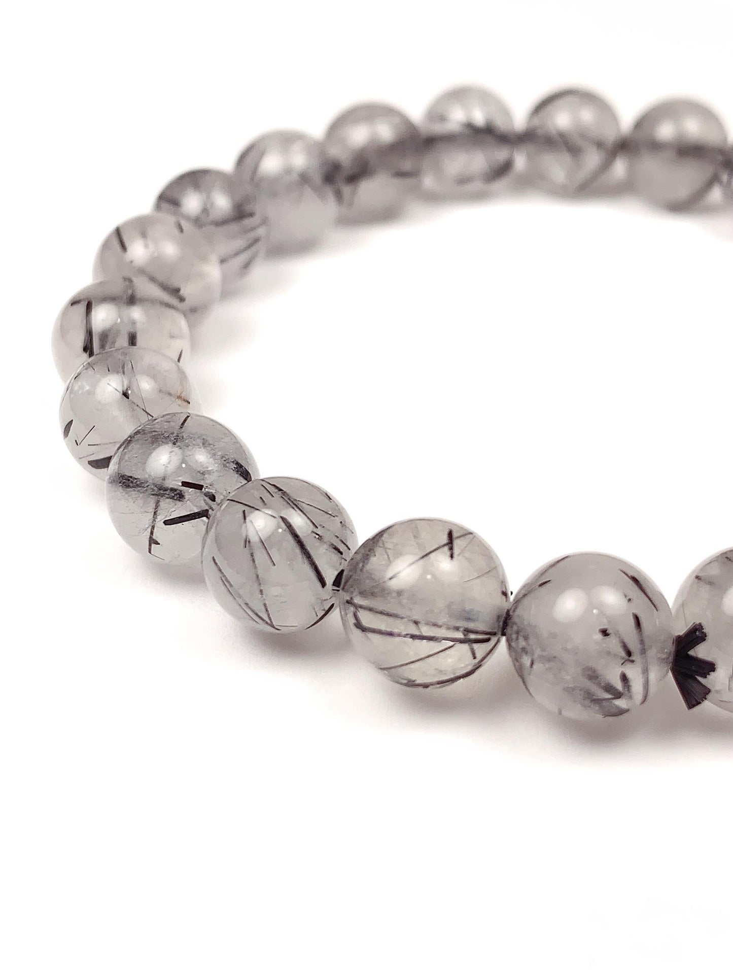 Natural Clear Black Rutilated Quartz Stretch Bracelet - 8mm