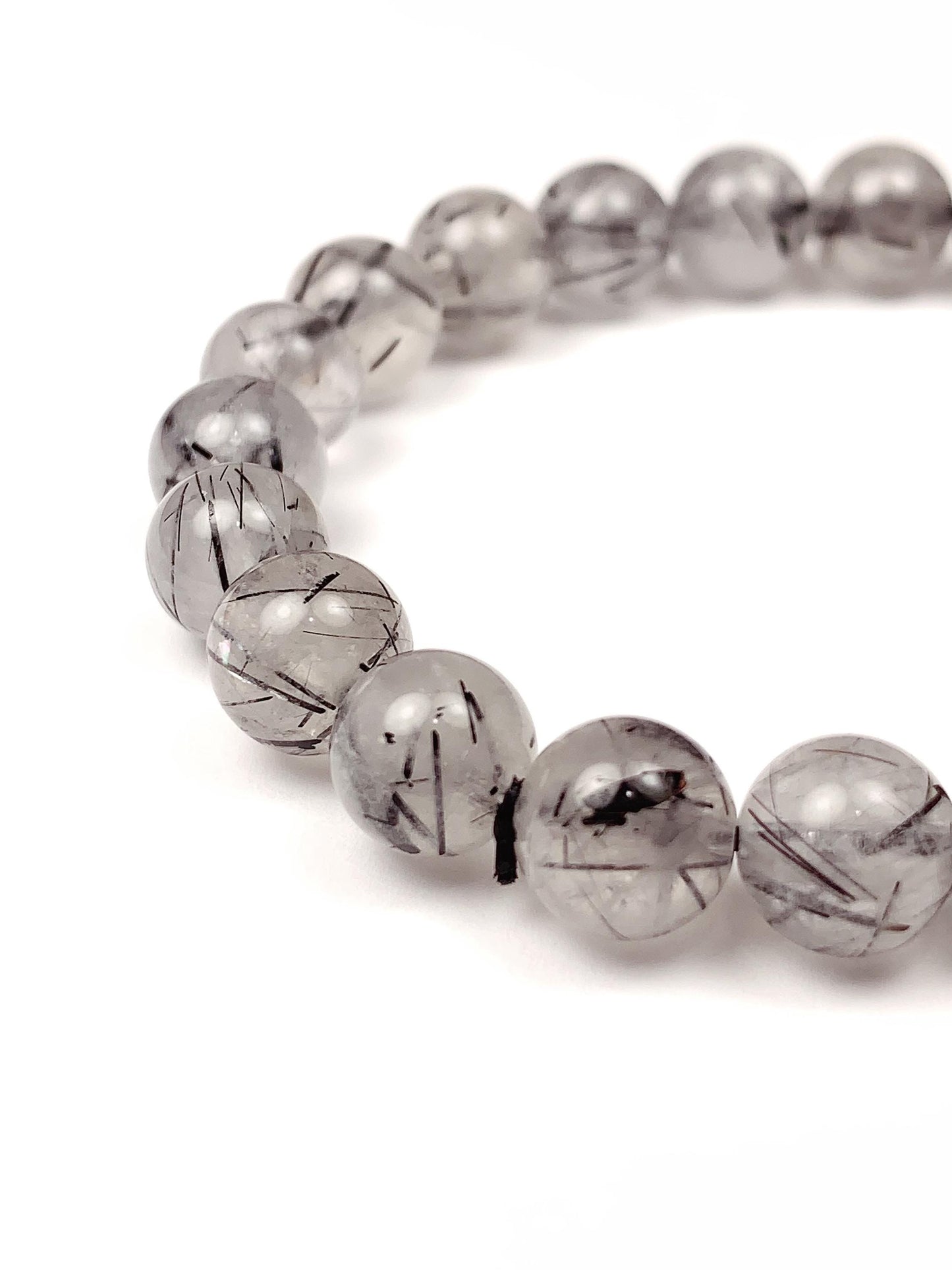 Natural Clear Black Rutilated Quartz Stretch Bracelet - 8mm