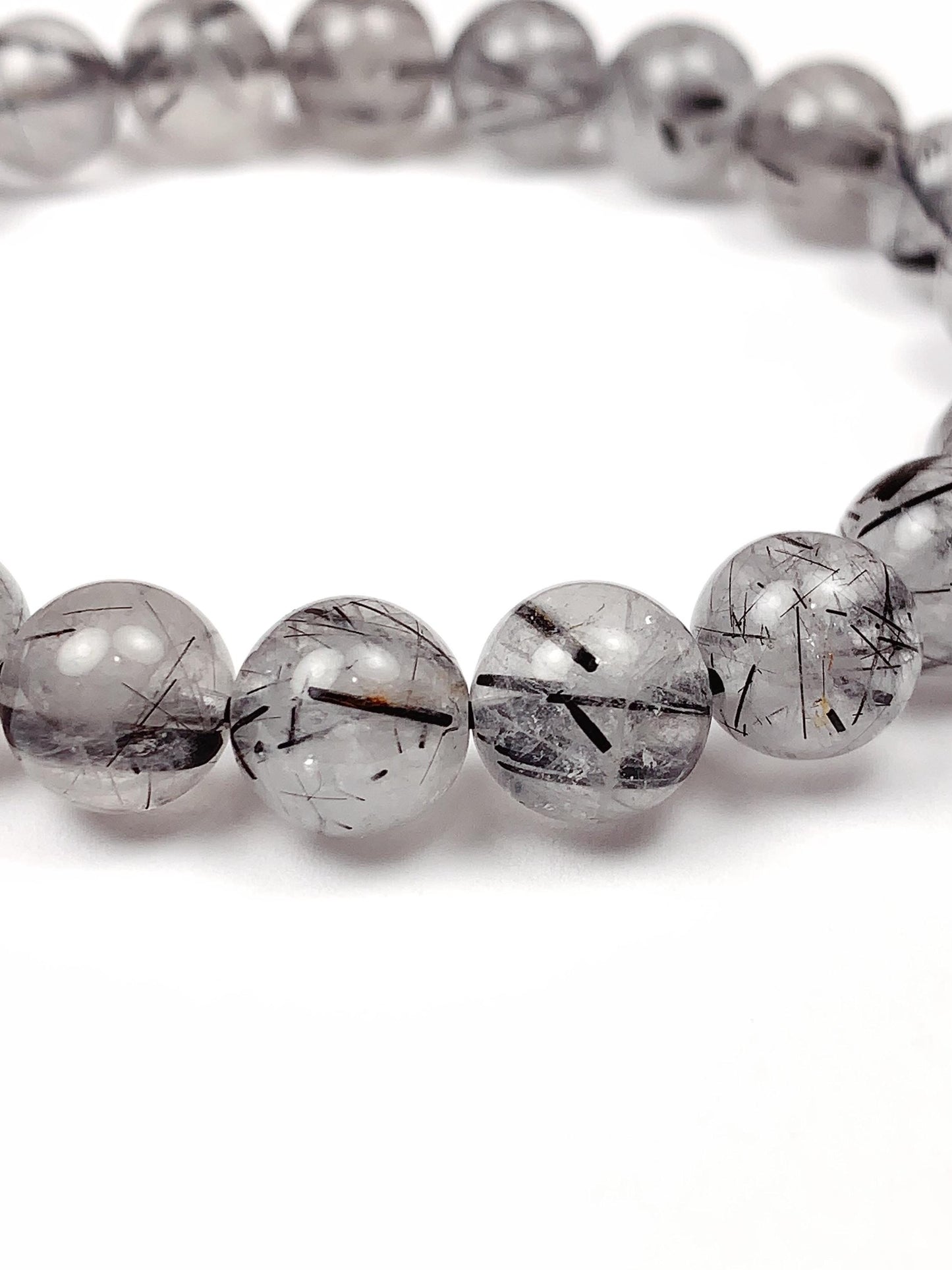 Natural Clear Black Rutilated Quartz Stretch Bracelet - 8mm