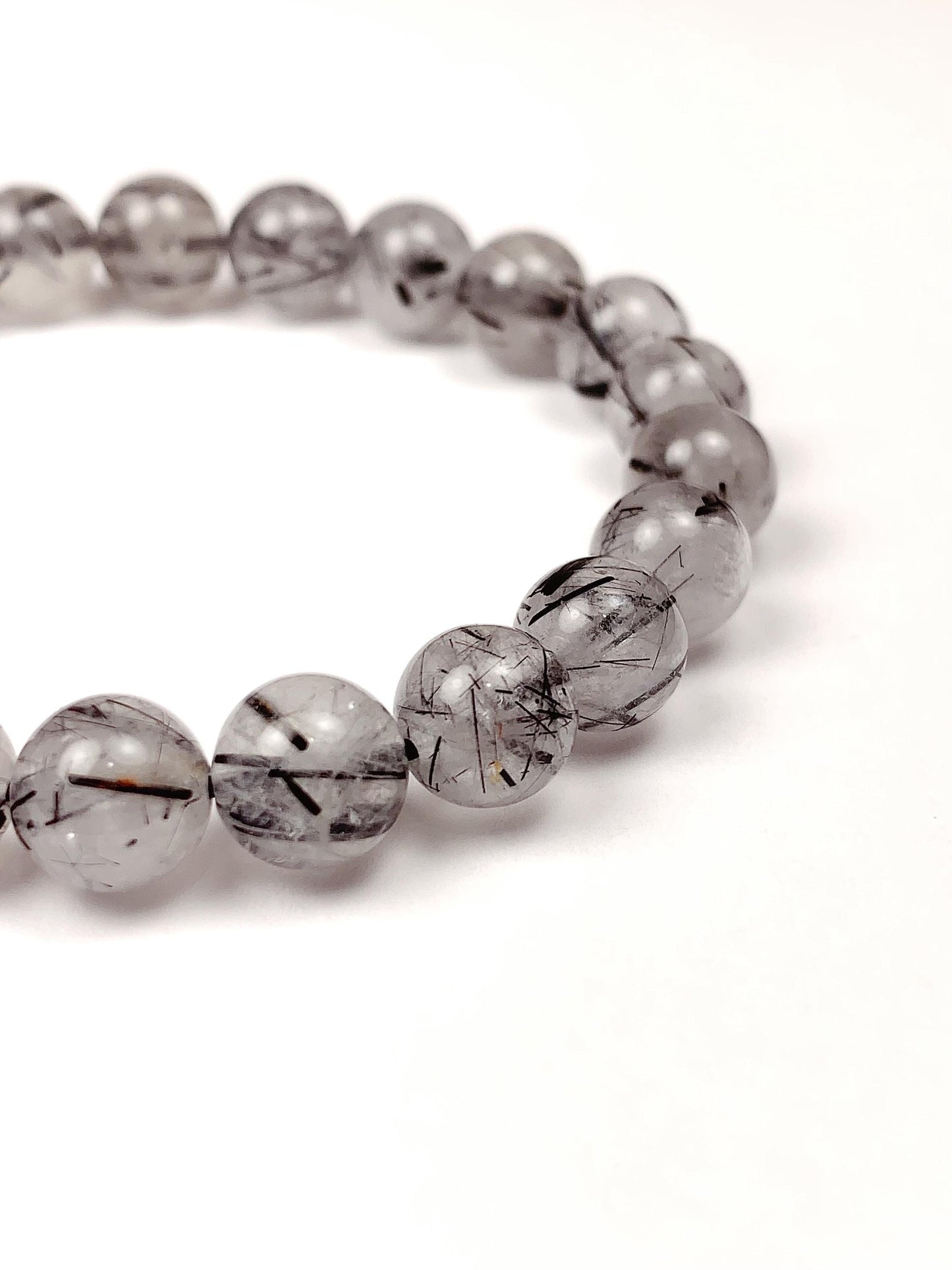 Natural Clear Black Rutilated Quartz Stretch Bracelet - 8mm