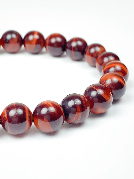 Grade AAA Genuine Natural Red Tiger's Eye Smooth Round Stretch Bracelet 8mm