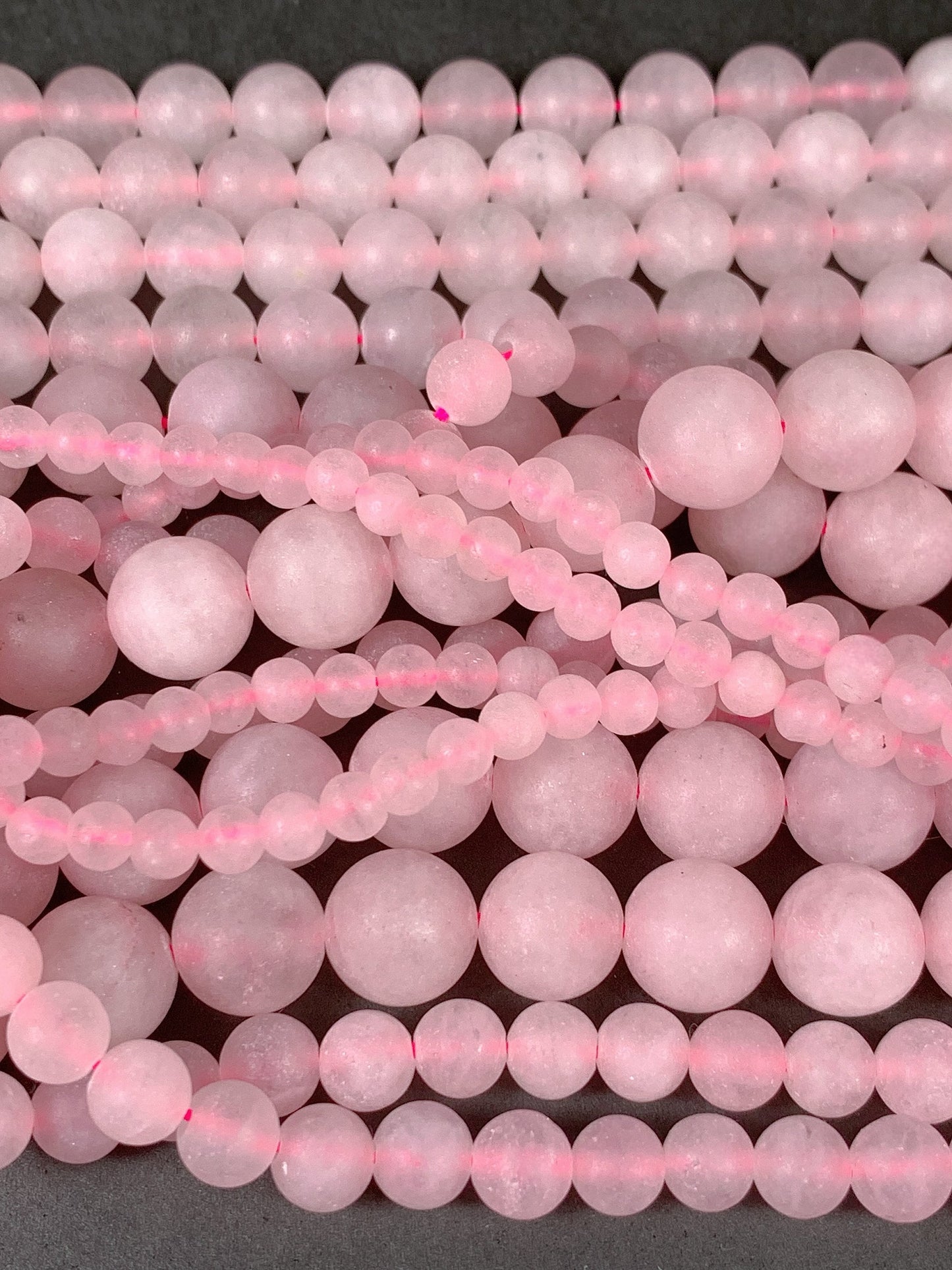 Natural Pink Rose Quartz Matte Round Beads - 15.5" Strand