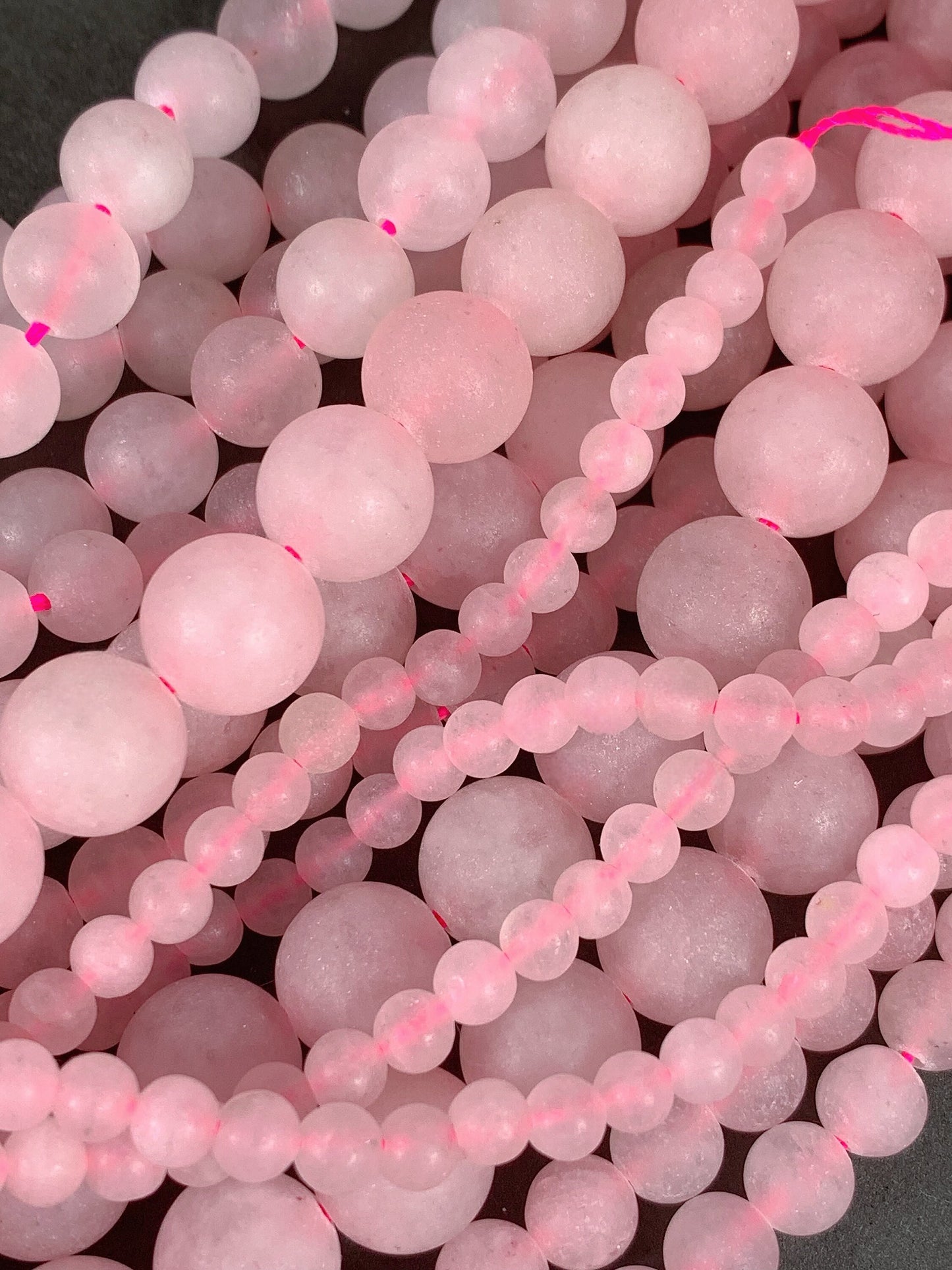 Natural Pink Rose Quartz Matte Round Beads - 15.5" Strand