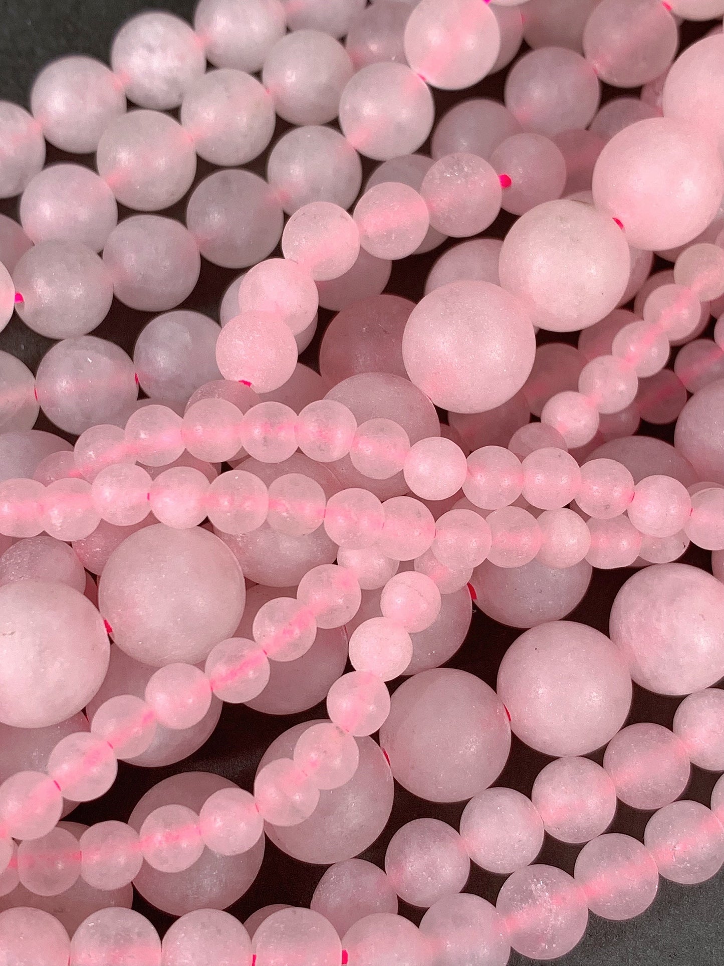 Natural Pink Rose Quartz Matte Round Beads - 15.5" Strand