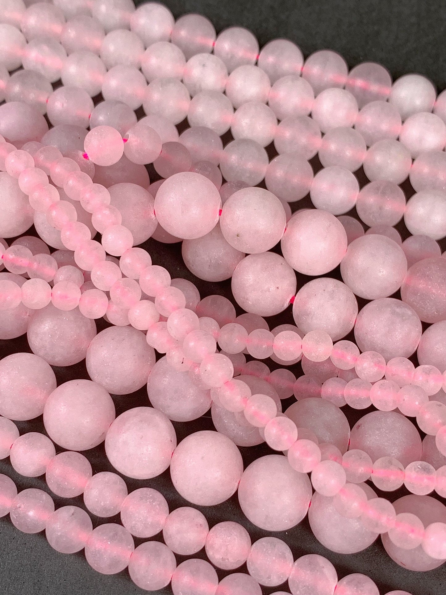 Natural Pink Rose Quartz Matte Round Beads - 15.5" Strand