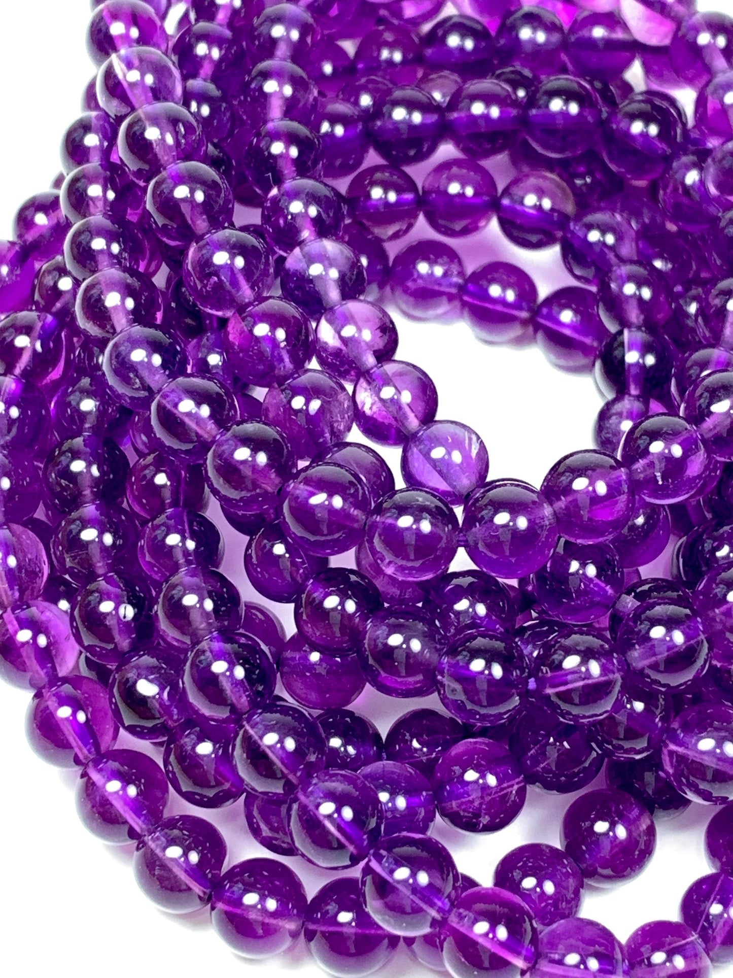 AAA Natural Purple Amethyst Beads: 6mm Smooth Round Strand
