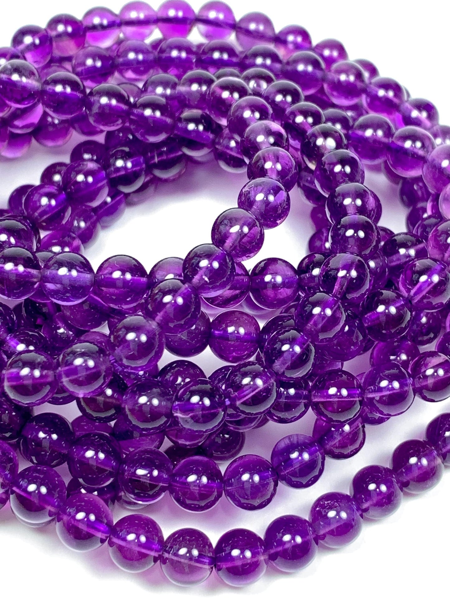 AAA Natural Purple Amethyst Beads: 6mm Smooth Round Strand