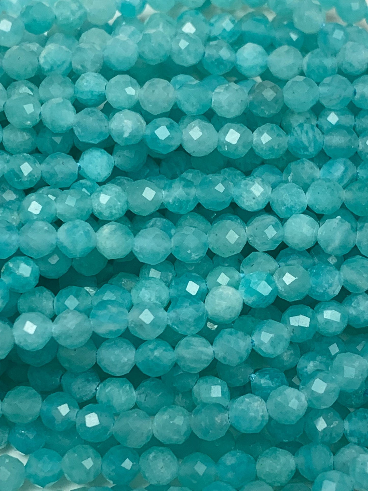 High Quality Natural Blue Amazonite Faceted Round Beads Gemstone Strand  15.5"
