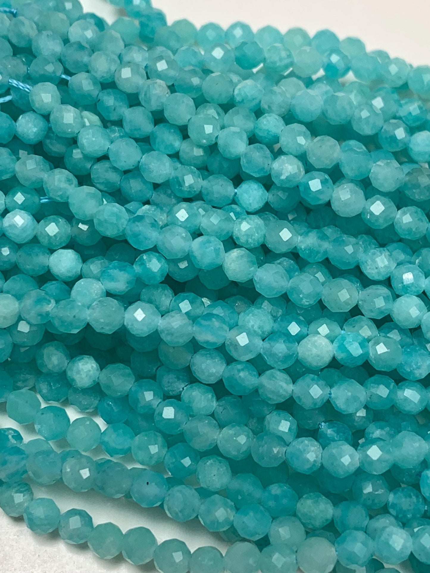 High Quality Natural Blue Amazonite Faceted Round Beads Gemstone Strand  15.5"