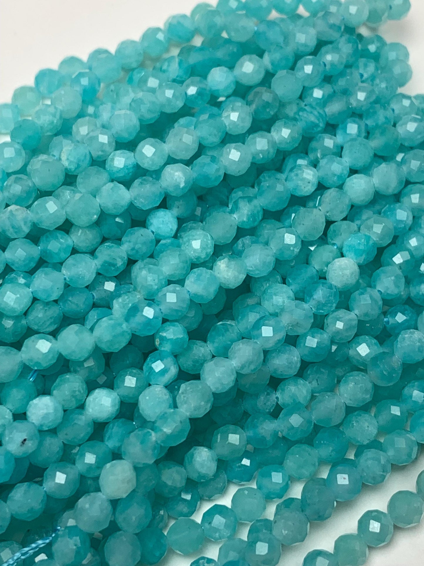 High Quality Natural Blue Amazonite Faceted Round Beads Gemstone Strand  15.5"
