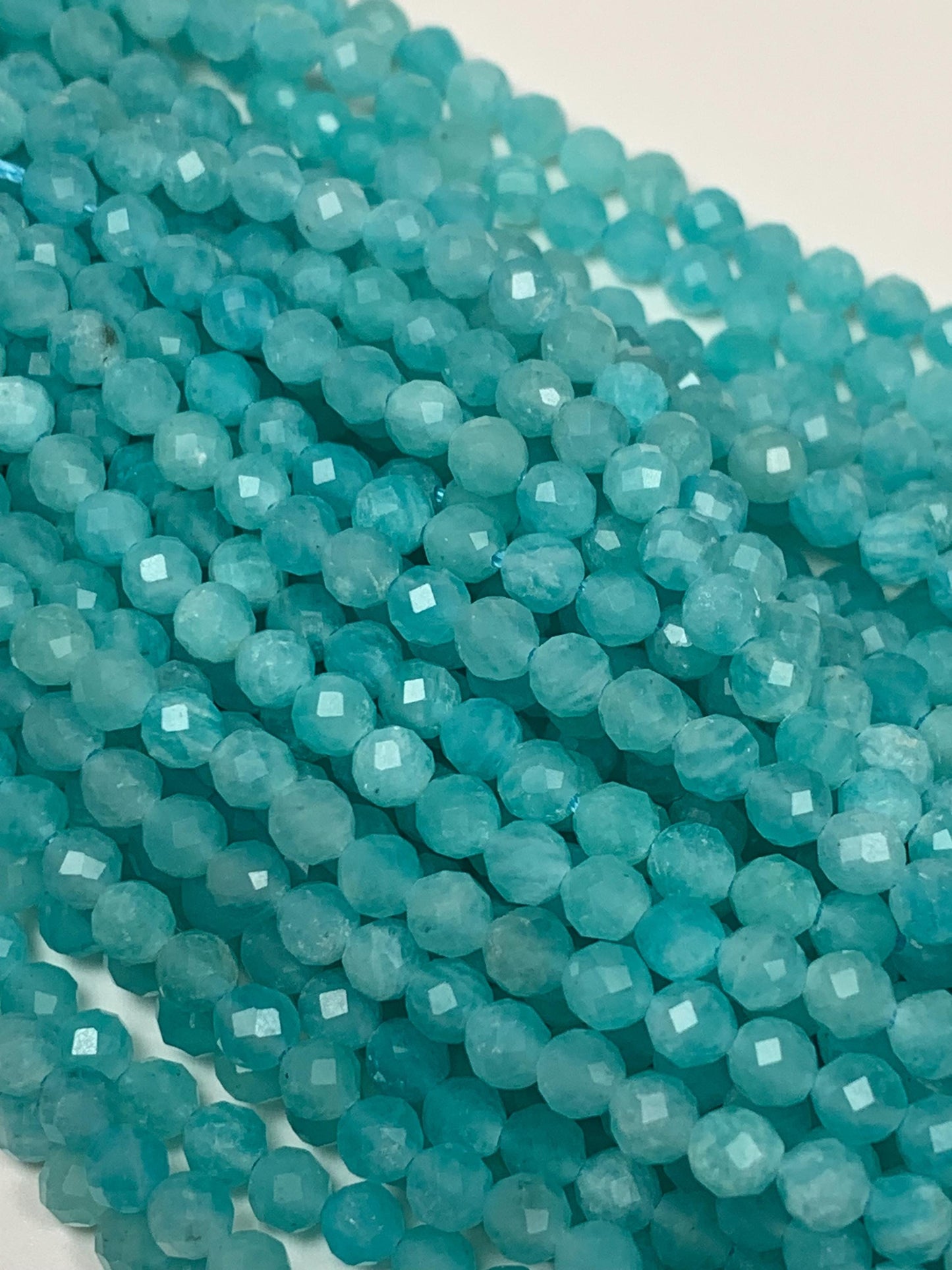 High Quality Natural Blue Amazonite Faceted Round Beads Gemstone Strand  15.5"
