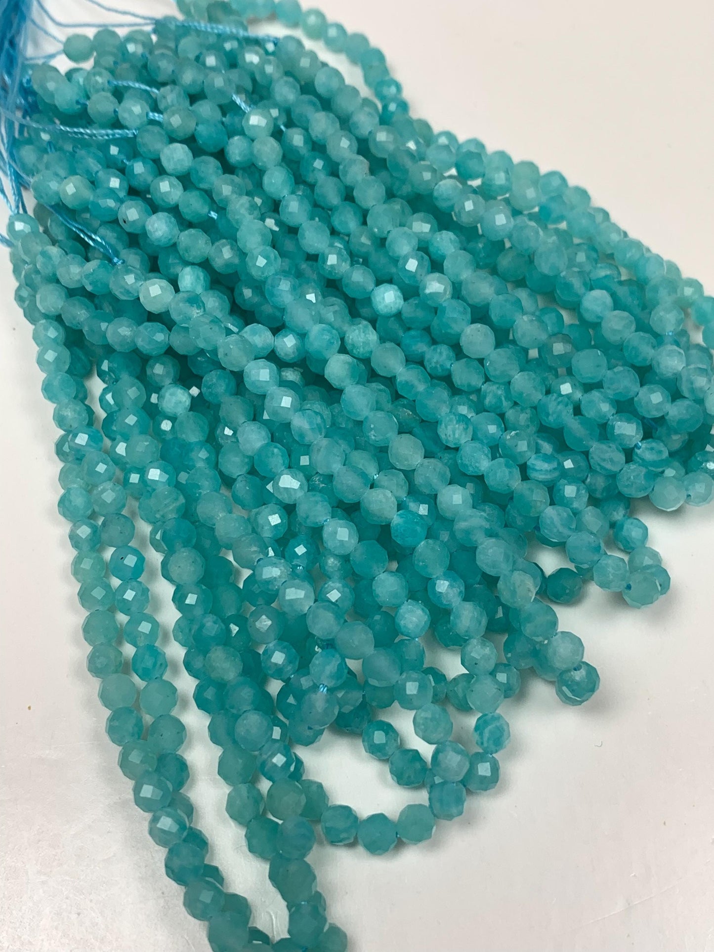 High Quality Natural Blue Amazonite Faceted Round Beads Gemstone Strand  15.5"