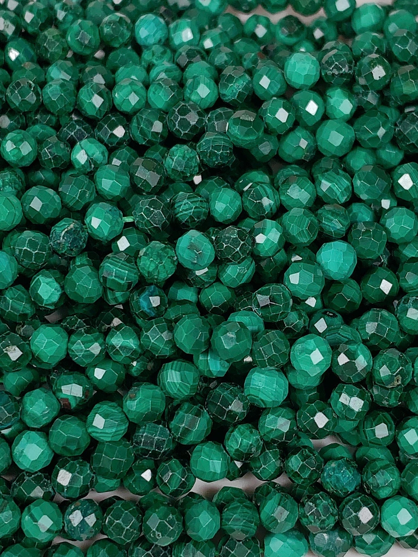 Grade AAA+ Genuine Natural Malachite Faceted Round Beads 15.5" Strand 2mm 3mm 4mm