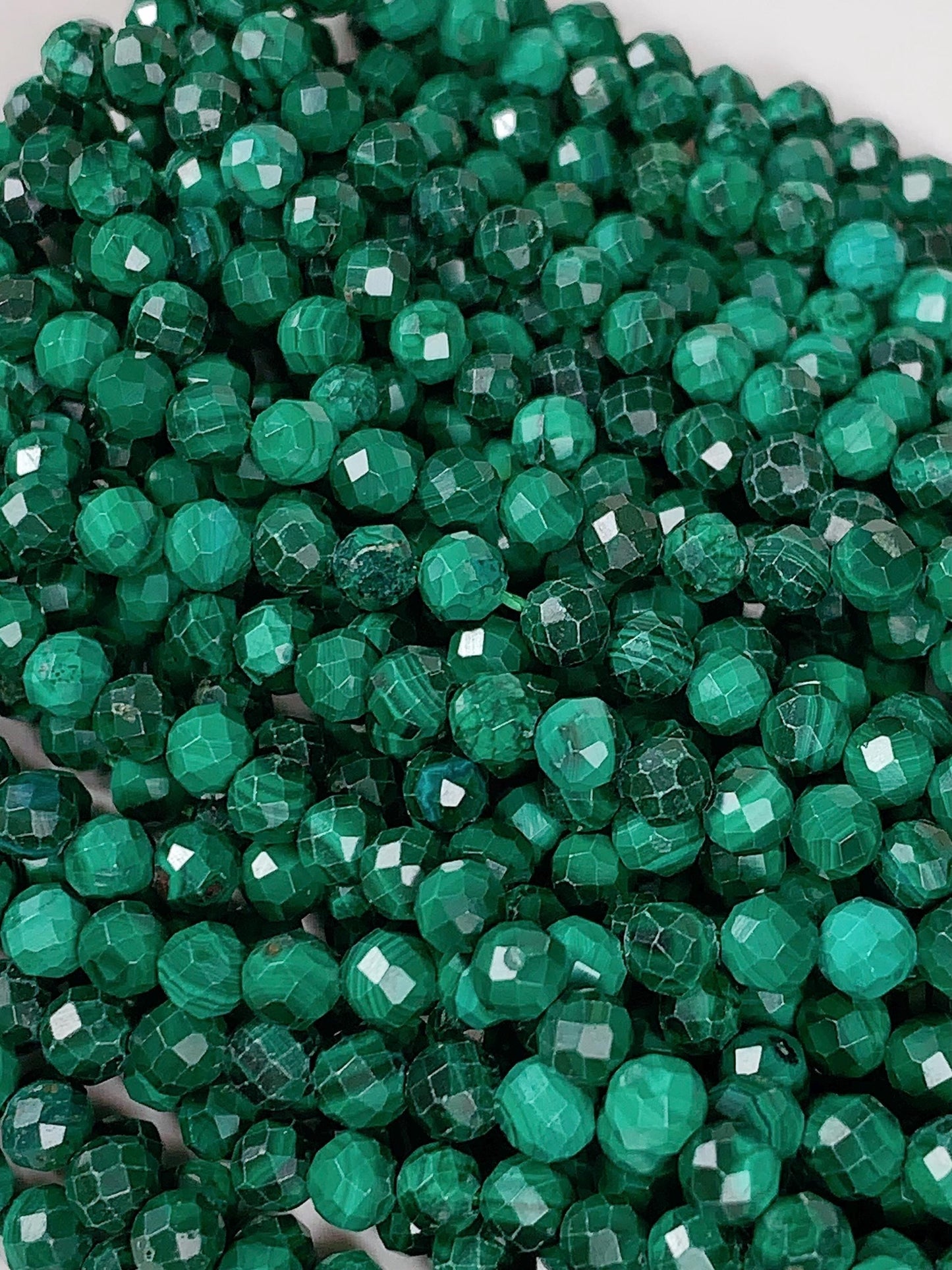 Grade AAA+ Genuine Natural Malachite Faceted Round Beads 15.5" Strand 2mm 3mm 4mm