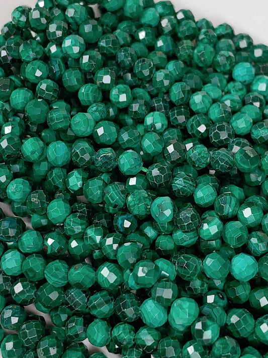 Grade AAA+ Genuine Natural Malachite Faceted Round Beads 15.5" Strand 2mm 3mm 4mm