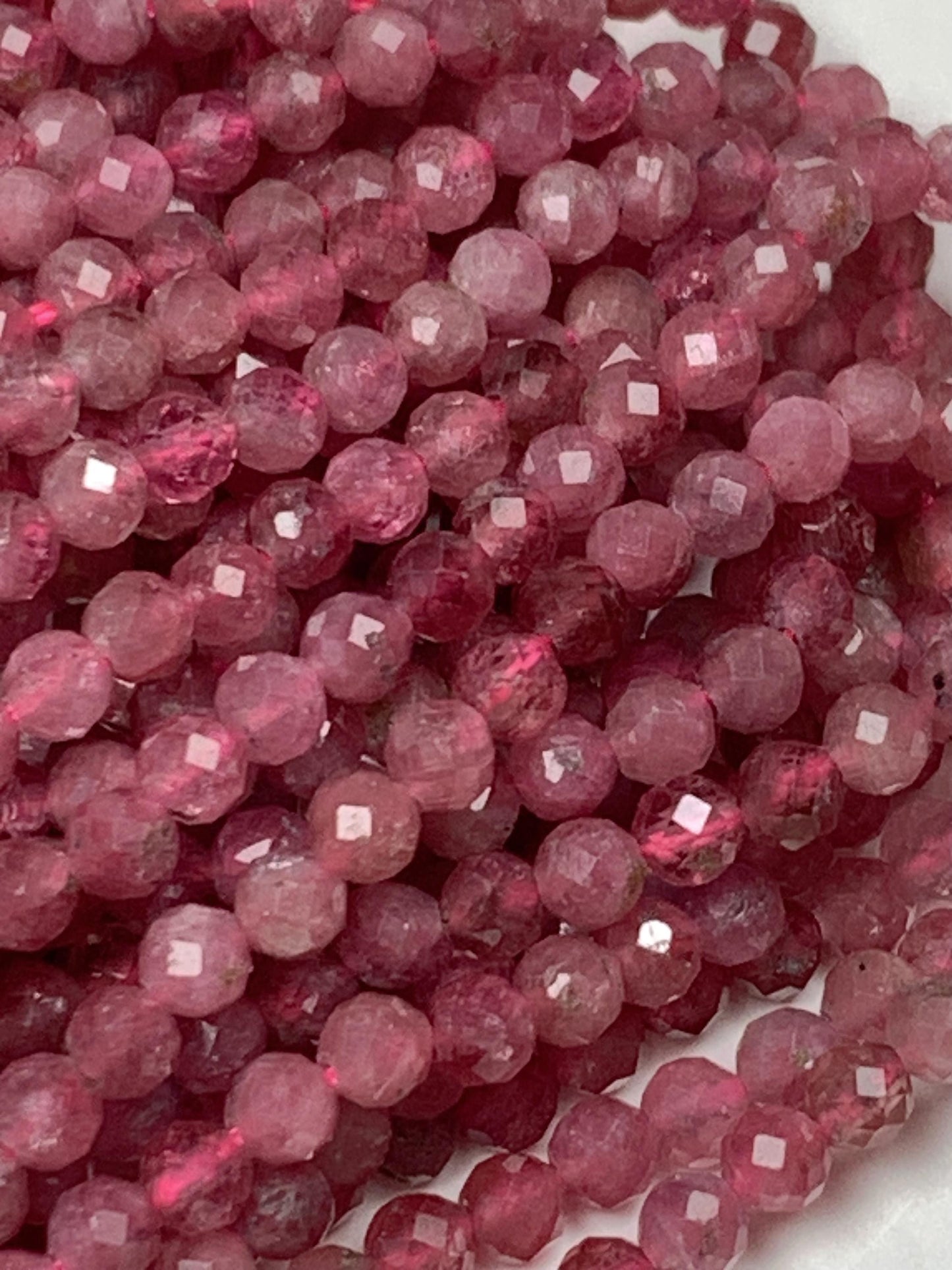 Genuine Natural Pink  Tourmaline Faceted Round Beads 15.5" Strand 2mm 3mm 4mm