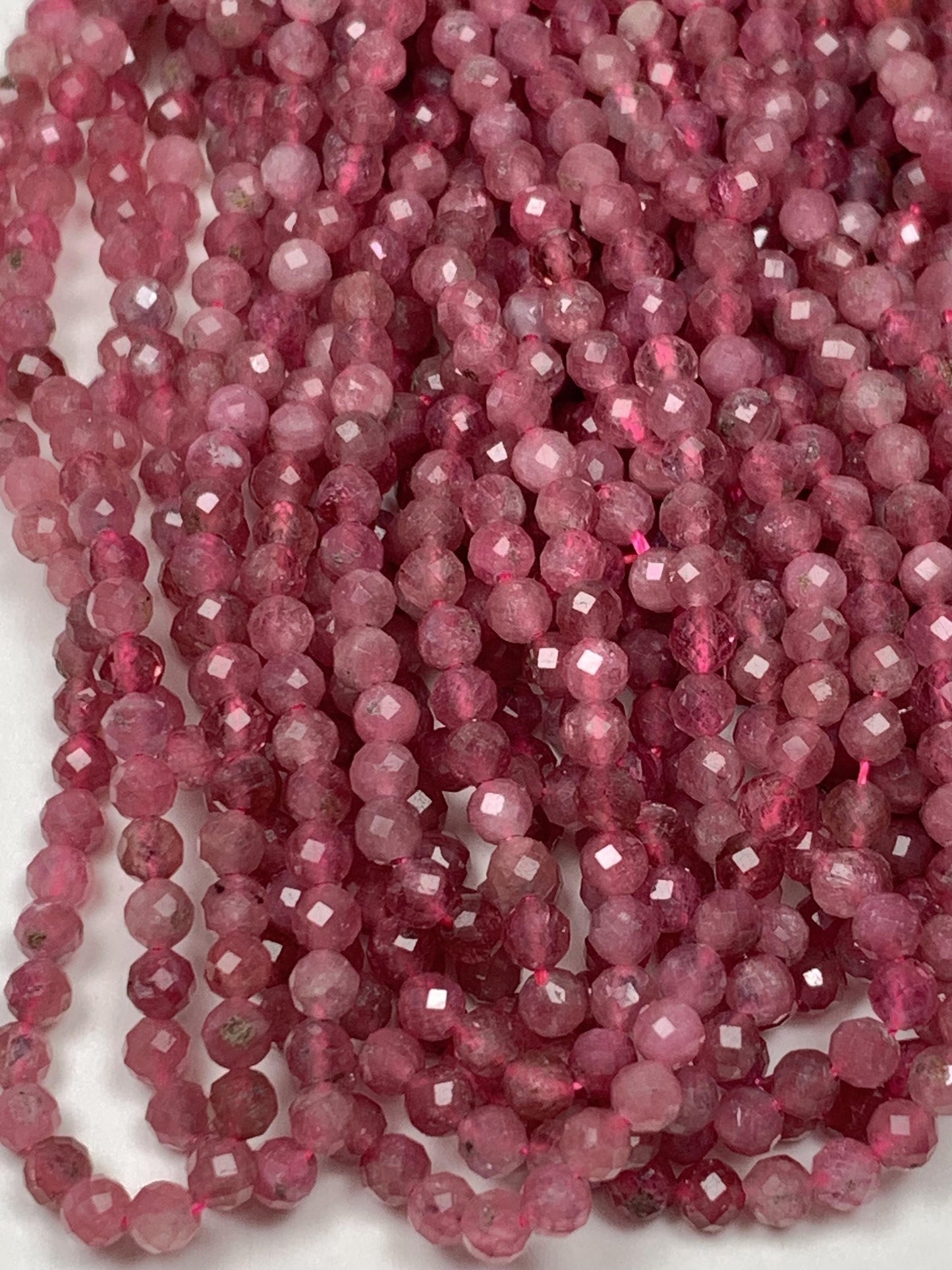 Genuine Natural Pink  Tourmaline Faceted Round Beads 15.5" Strand 2mm 3mm 4mm