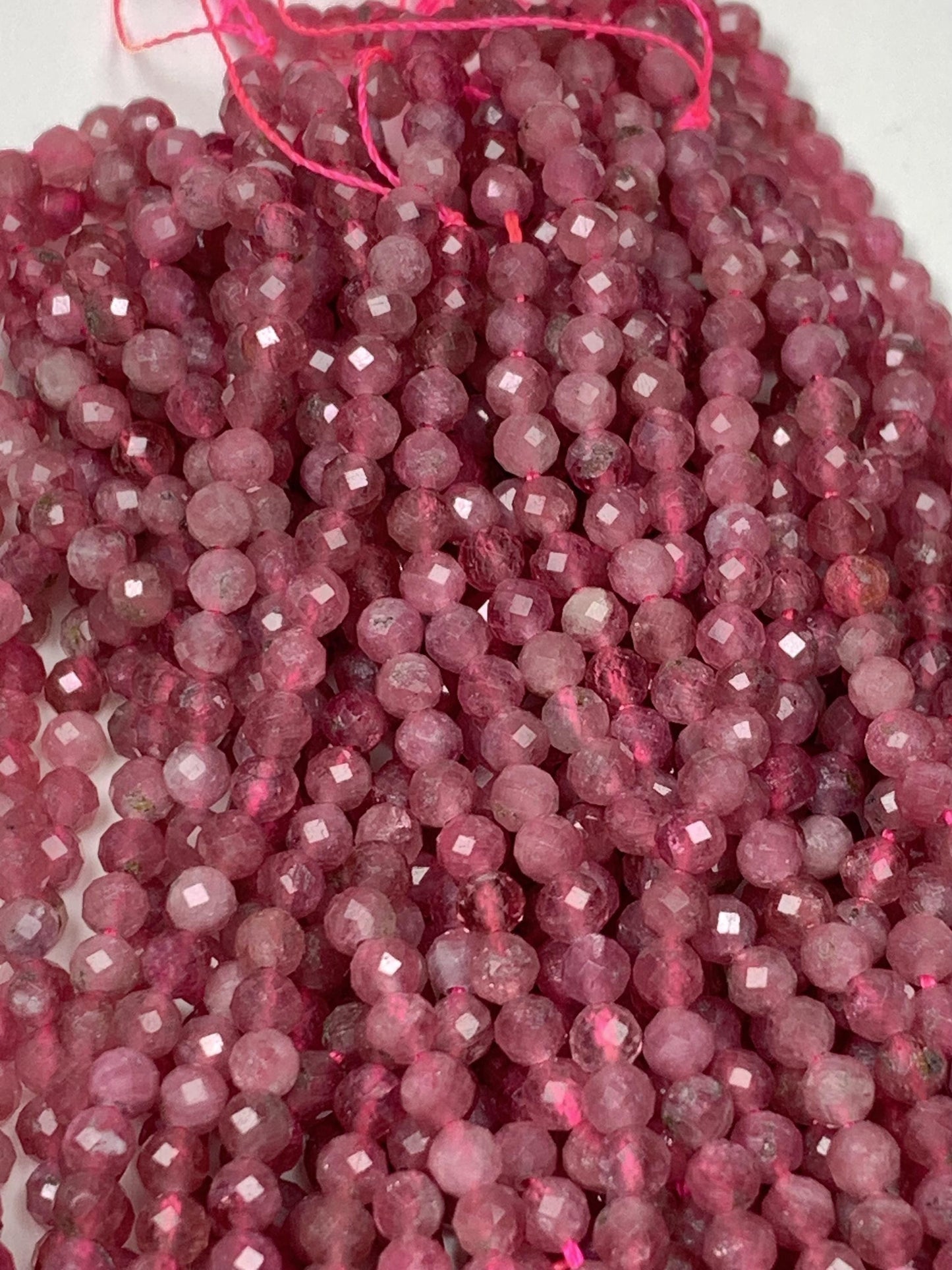 Genuine Natural Pink  Tourmaline Faceted Round Beads 15.5" Strand 2mm 3mm 4mm