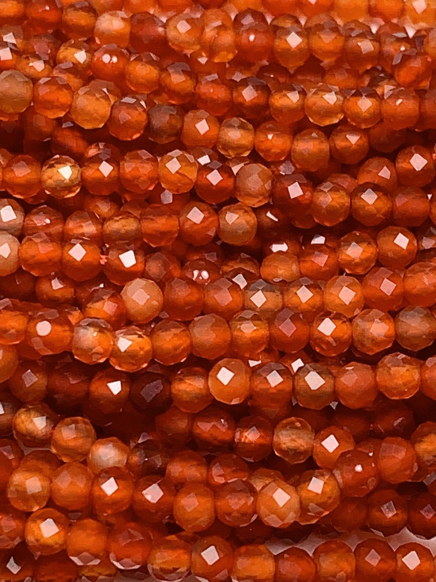 Deep Orange Red Agate Faceted Round Beads 15.5" Strand 2mm 3mm 4mm