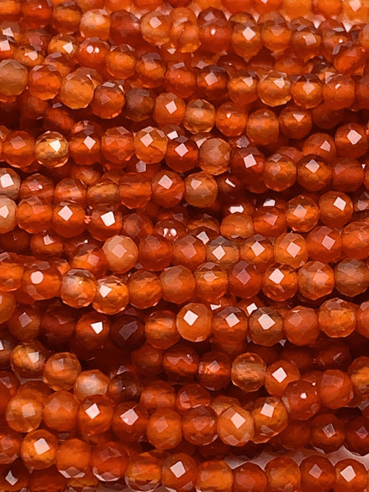 Deep Orange Red Agate Faceted Round Beads 15.5" Strand 2mm 3mm 4mm