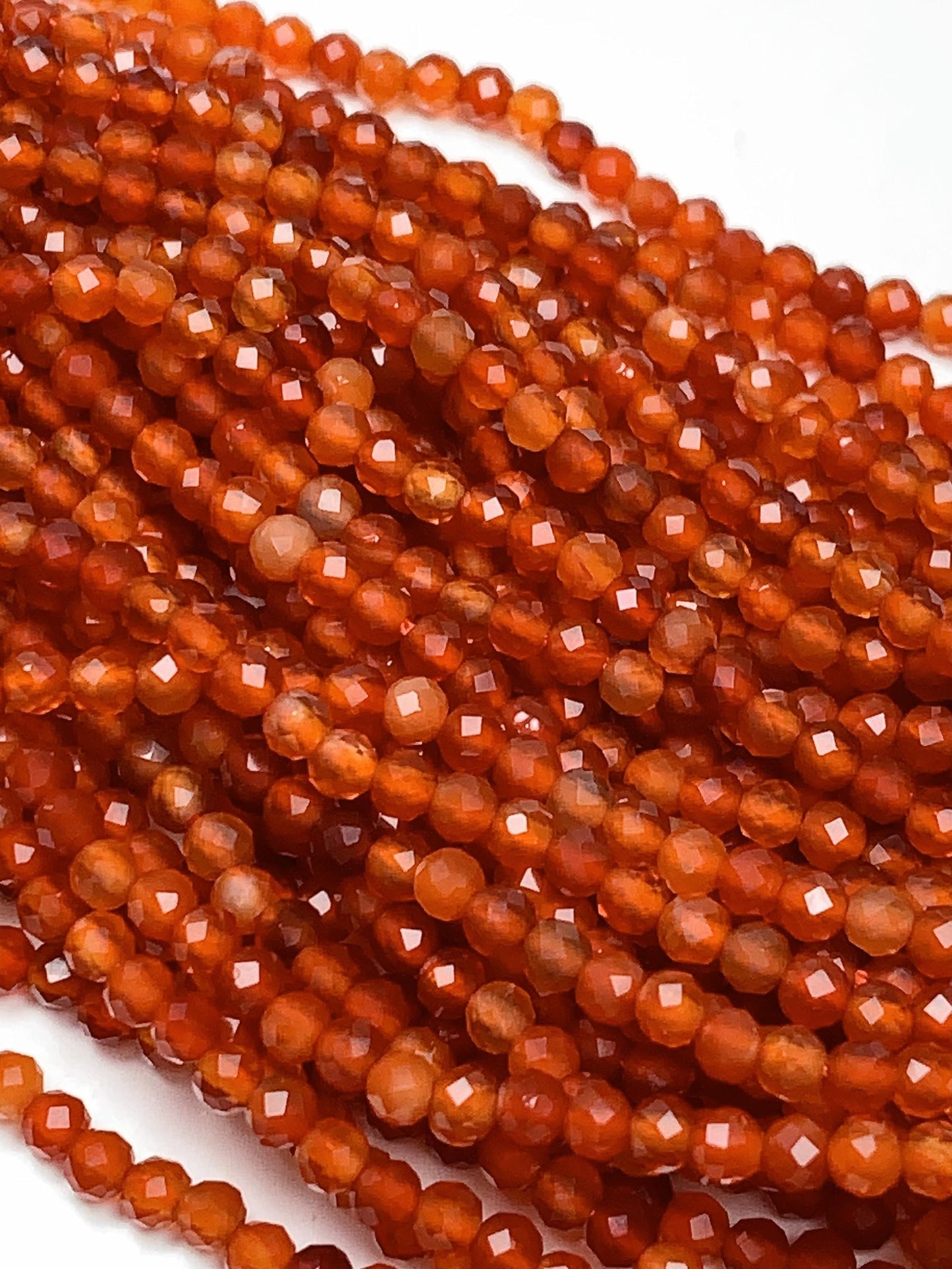 Deep Orange Red Agate Faceted Round Beads 15.5" Strand 2mm 3mm 4mm