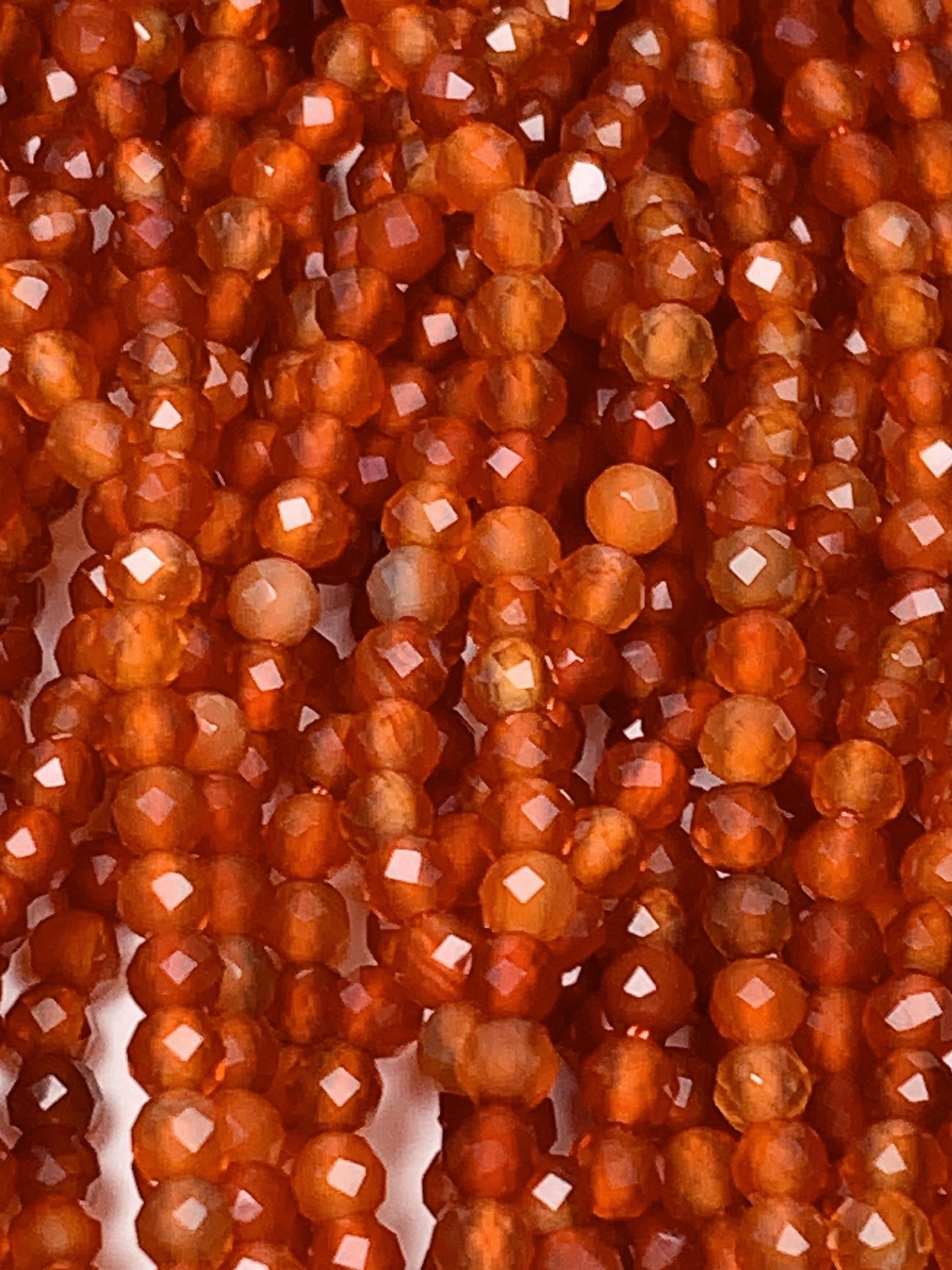 Deep Orange Red Agate Faceted Round Beads 15.5" Strand 2mm 3mm 4mm
