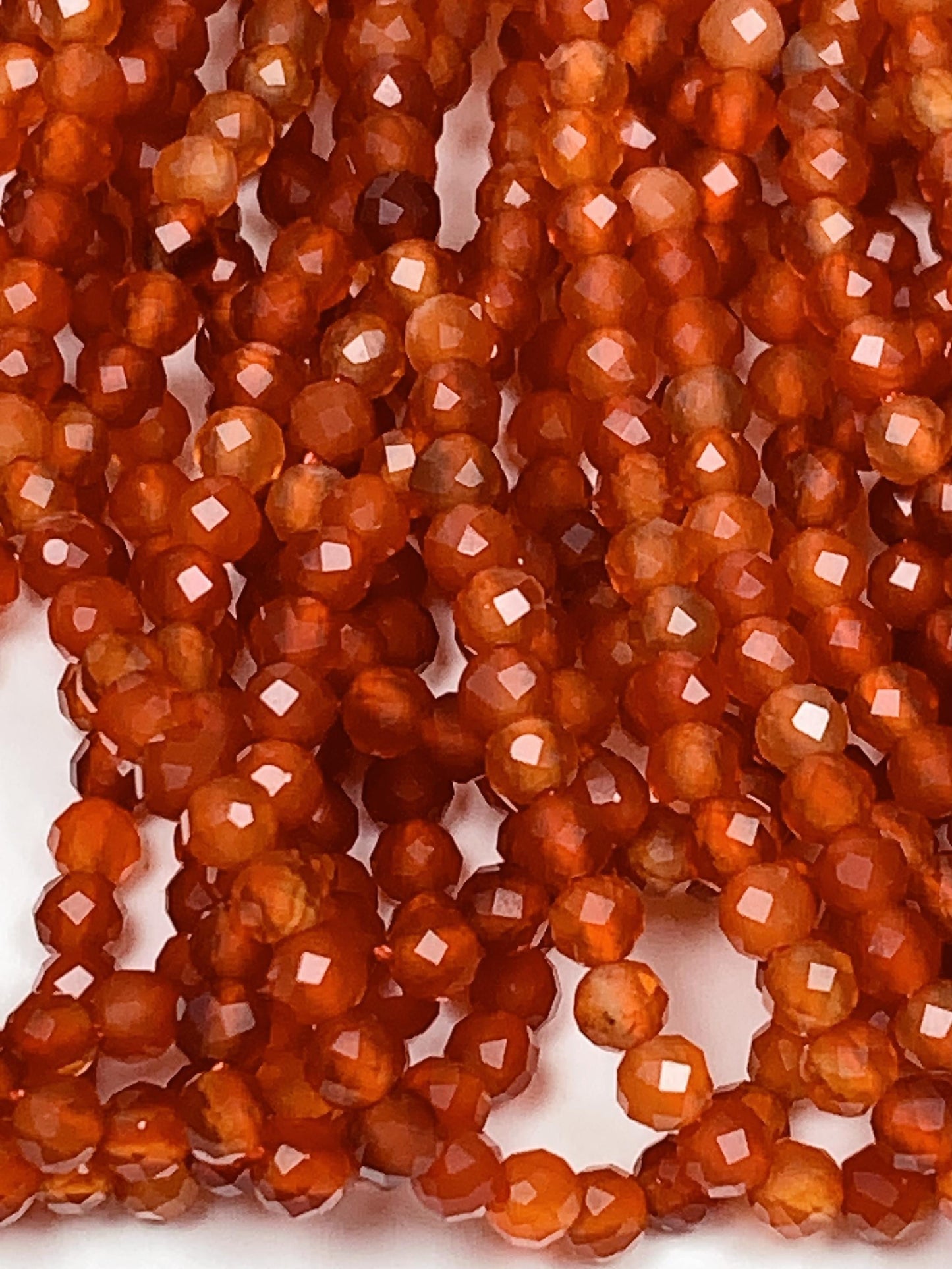 Deep Orange Red Agate Faceted Round Beads 15.5" Strand 2mm 3mm 4mm