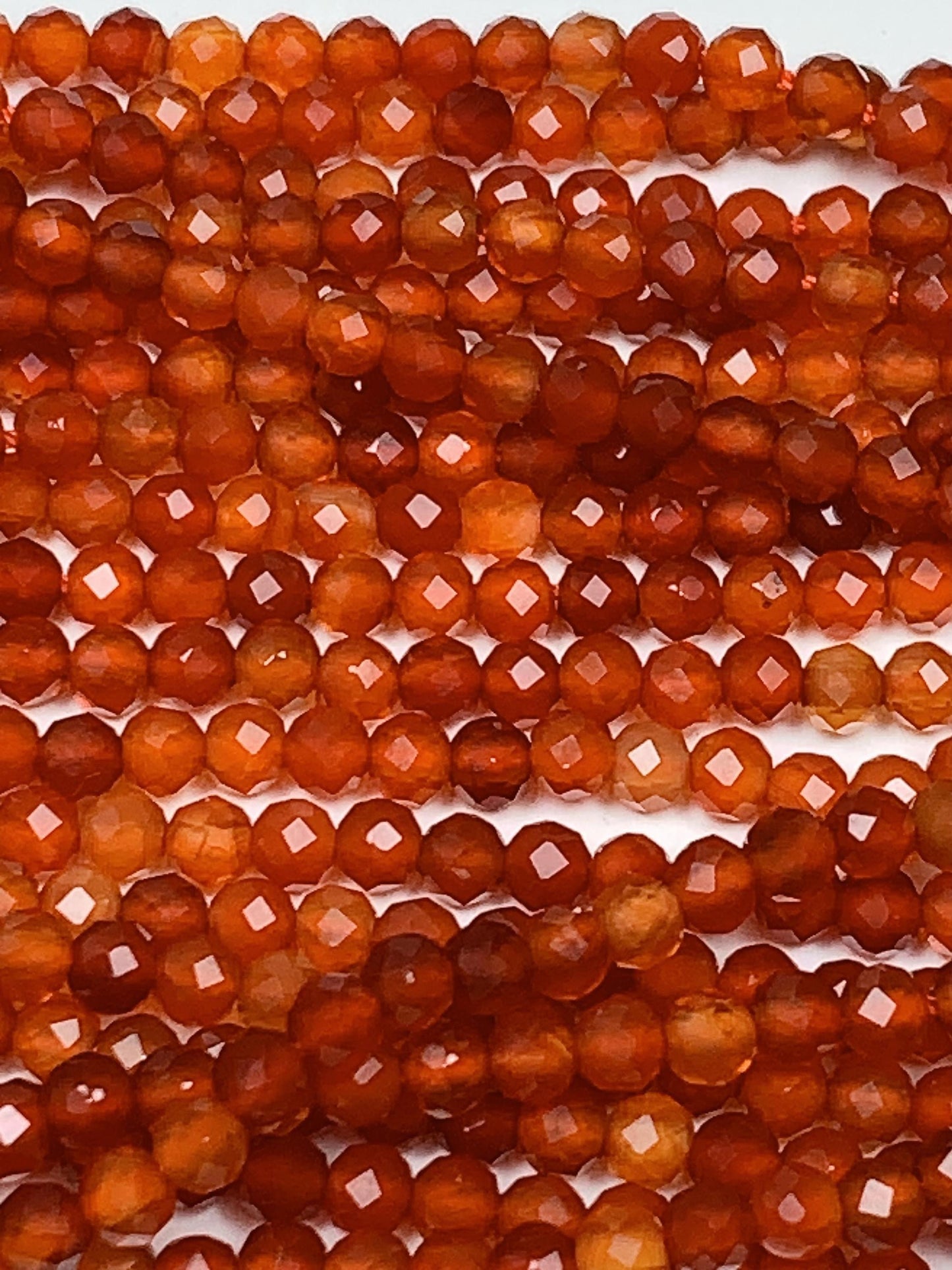 Deep Orange Red Agate Faceted Round Beads 15.5" Strand 2mm 3mm 4mm