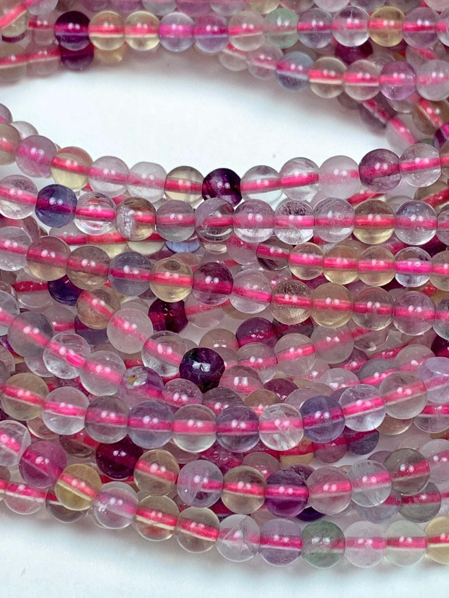 AAA Natural Fluorite Beads: Purple, Green, Yellow, Clear, Smooth Round, 4mm