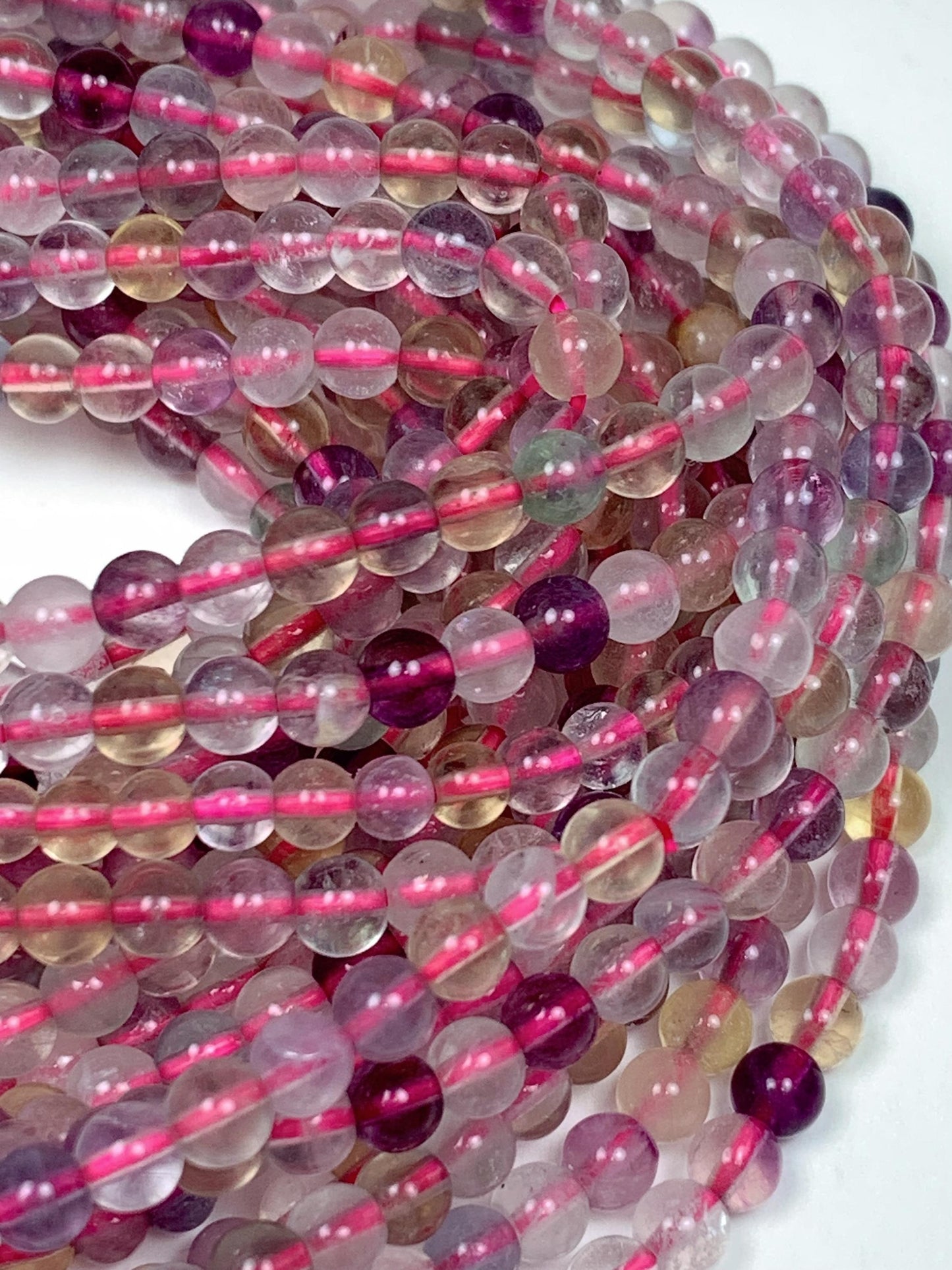 AAA Natural Fluorite Beads: Purple, Green, Yellow, Clear, Smooth Round, 4mm