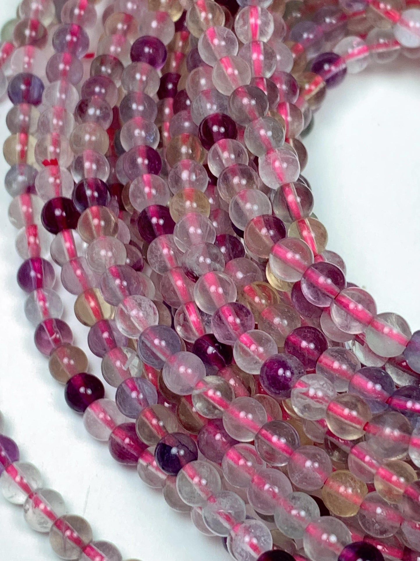 AAA Natural Fluorite Beads: Purple, Green, Yellow, Clear, Smooth Round, 4mm