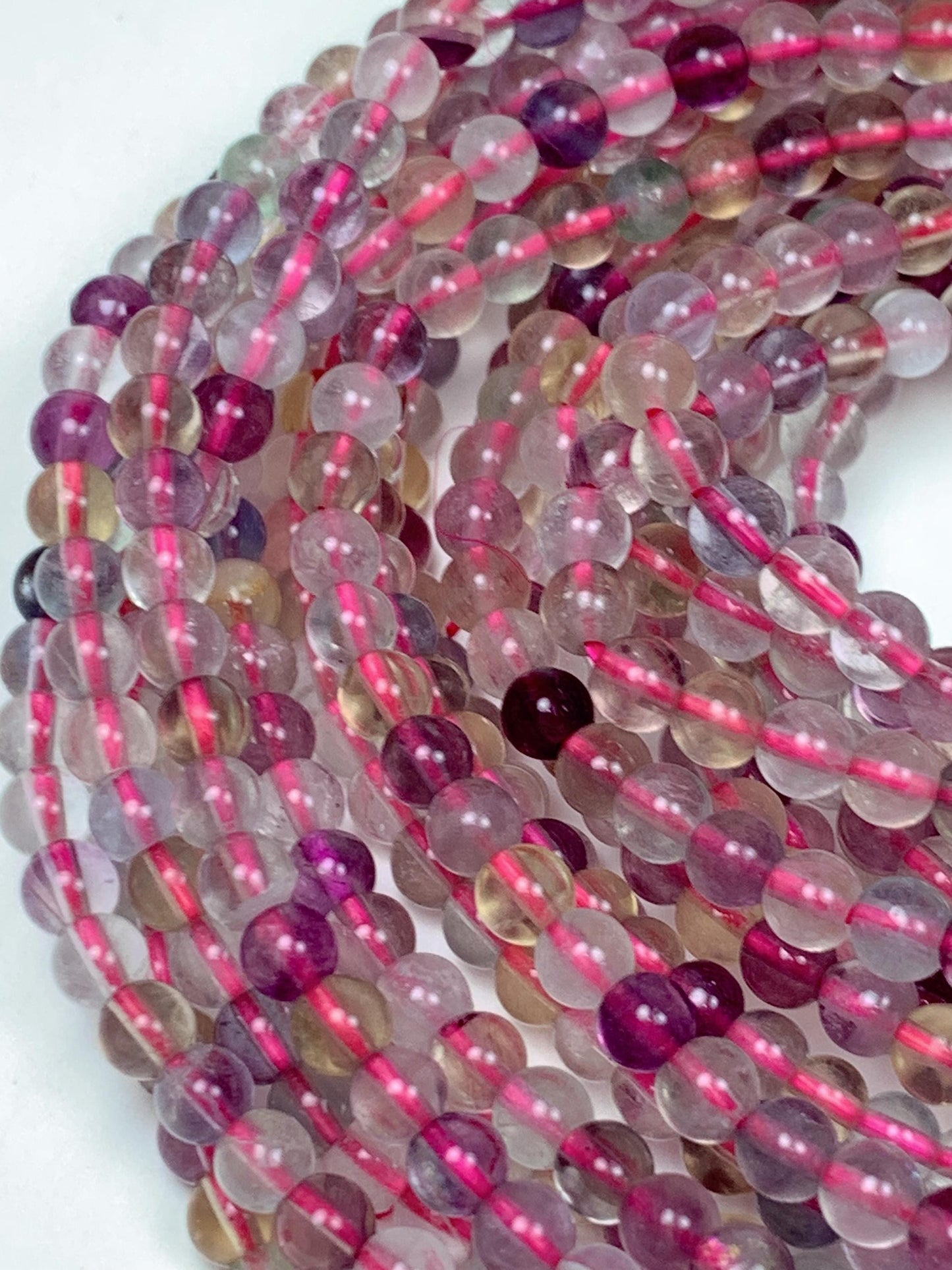 AAA Natural Fluorite Beads: Purple, Green, Yellow, Clear, Smooth Round, 4mm