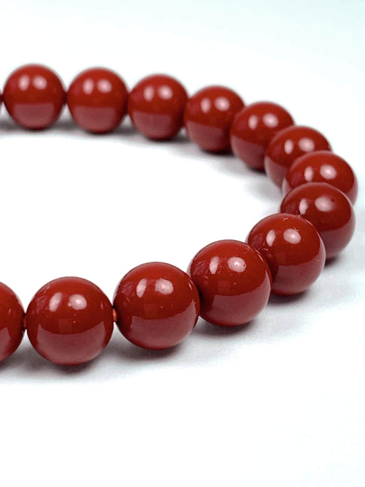 Deep Red Reddish Brown Cinnabar  Smooth Round Stretch Bracelet 8mm