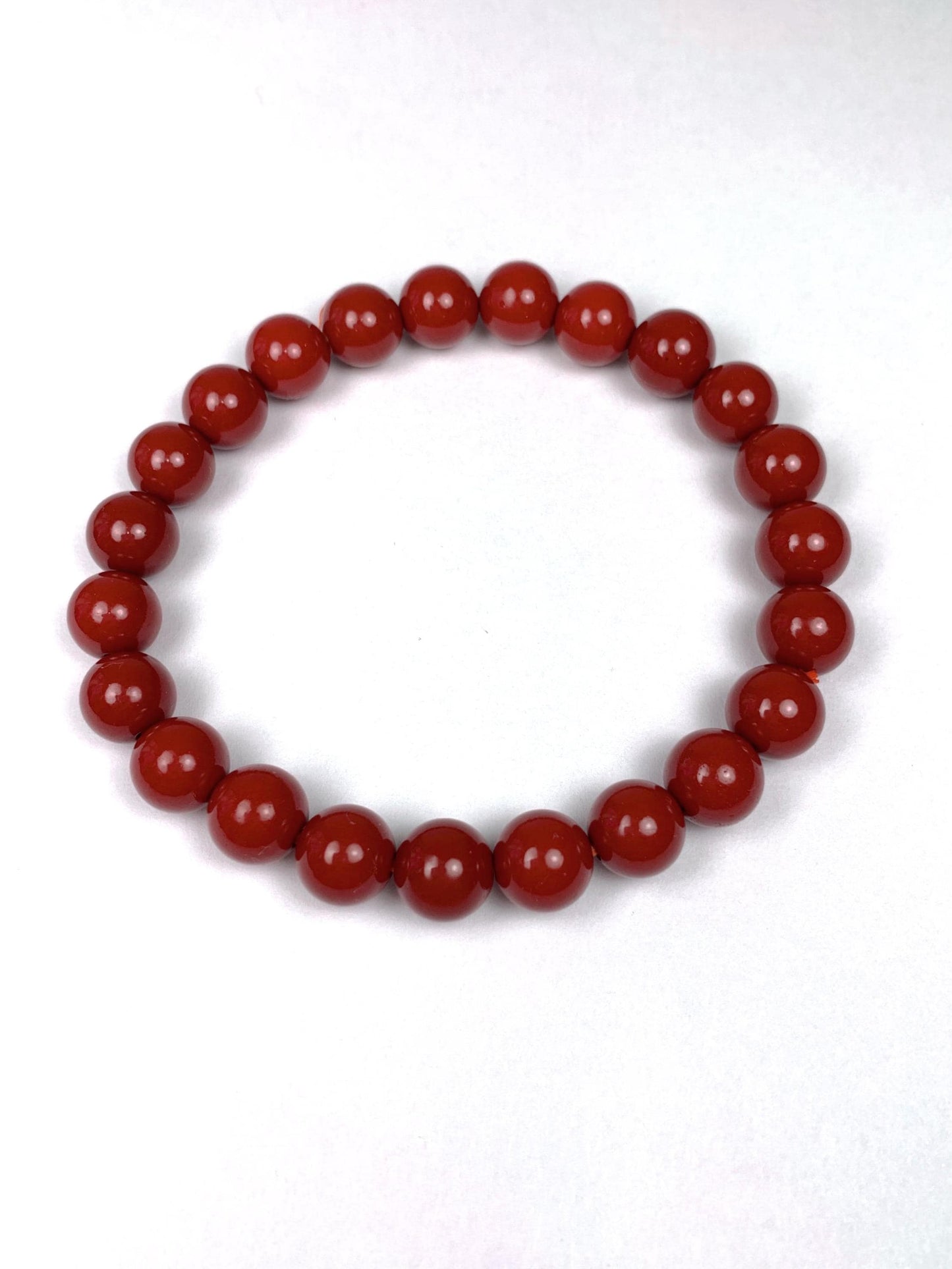 Deep Red Reddish Brown Cinnabar  Smooth Round Stretch Bracelet 8mm