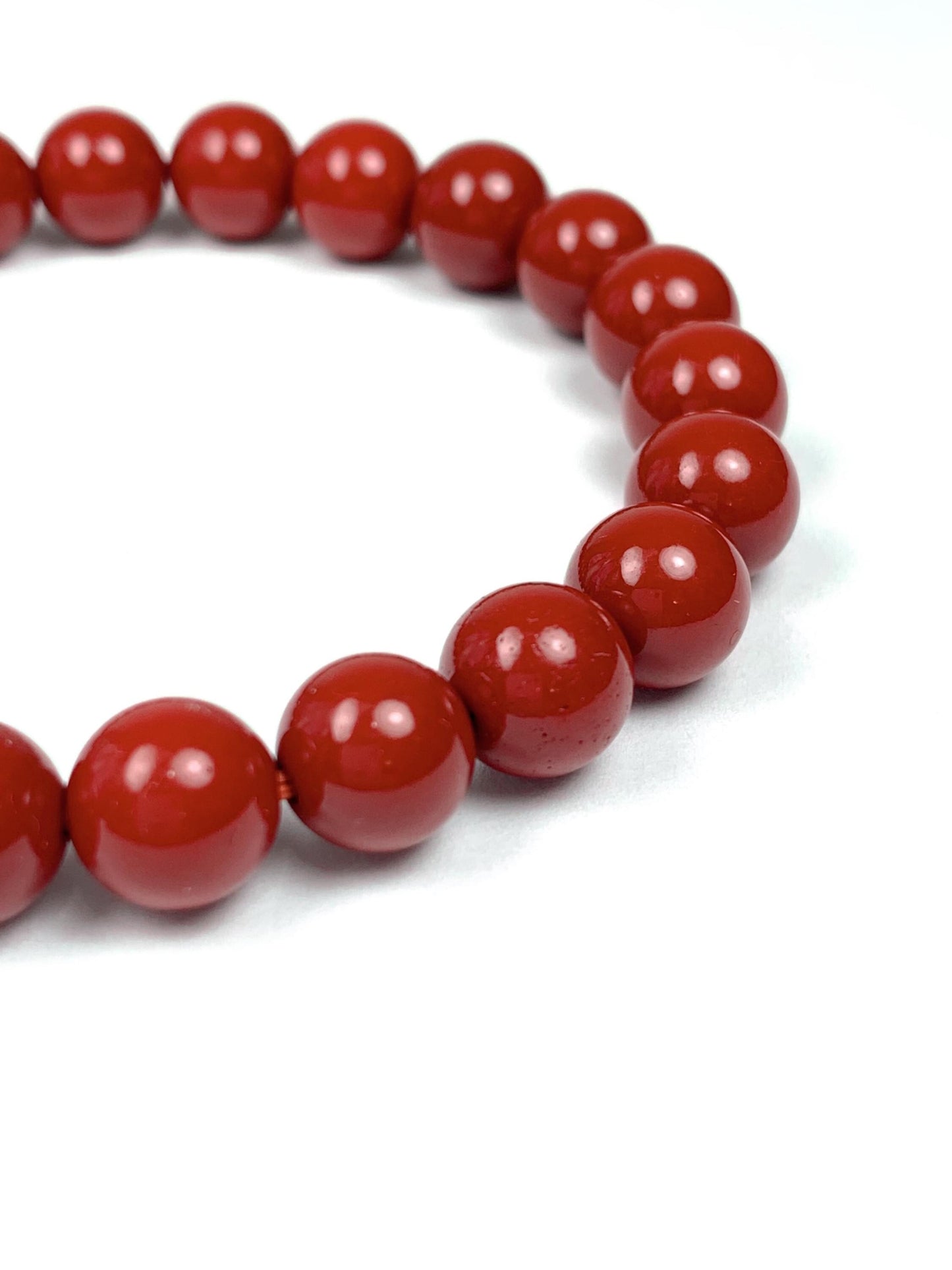 Deep Red Reddish Brown Cinnabar  Smooth Round Stretch Bracelet 8mm