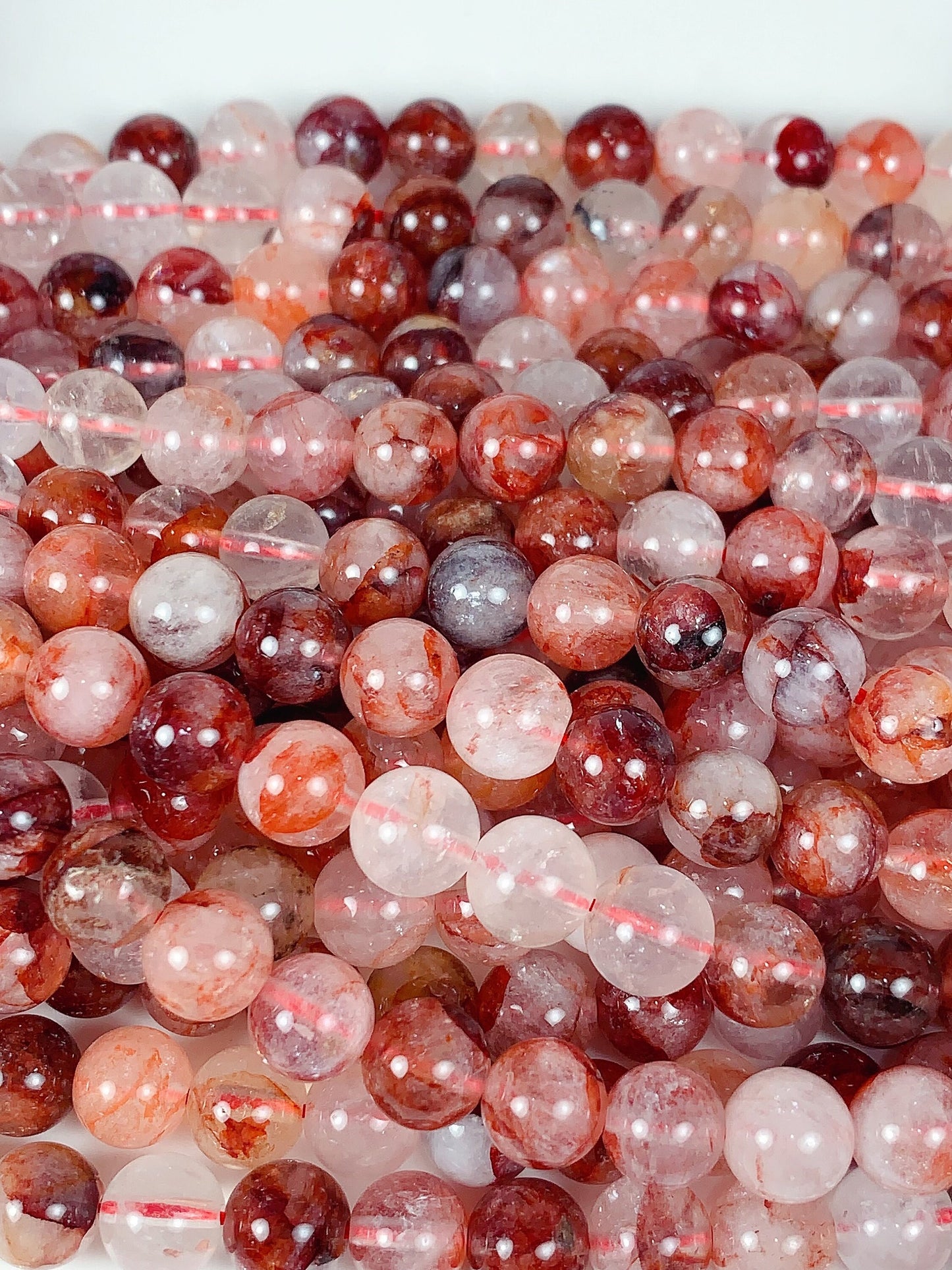 Natural Red Hematoid Quartz Beads: Smooth Round Gemstone Strand