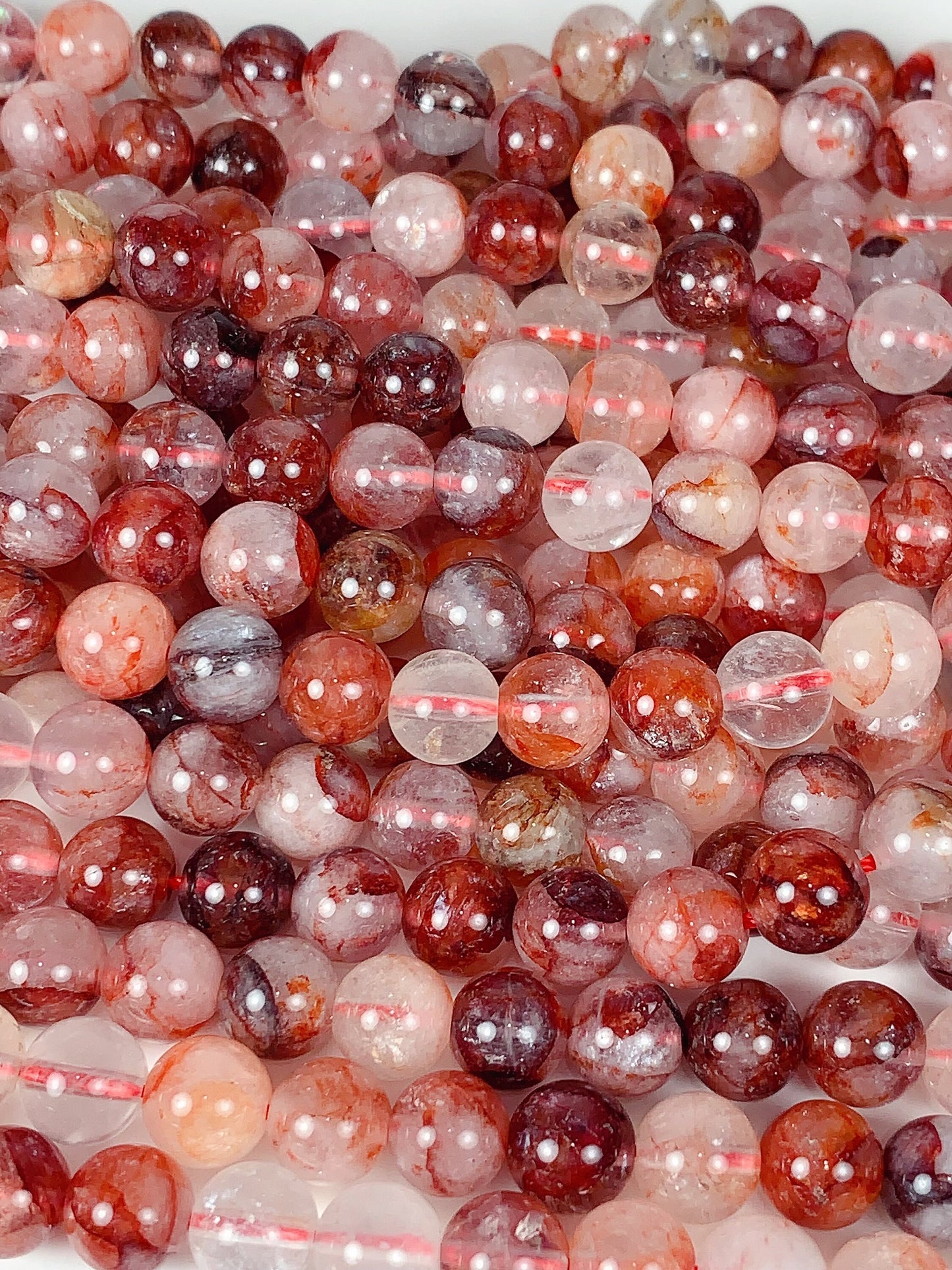 Natural Red Hematoid Quartz Beads: Smooth Round Gemstone Strand