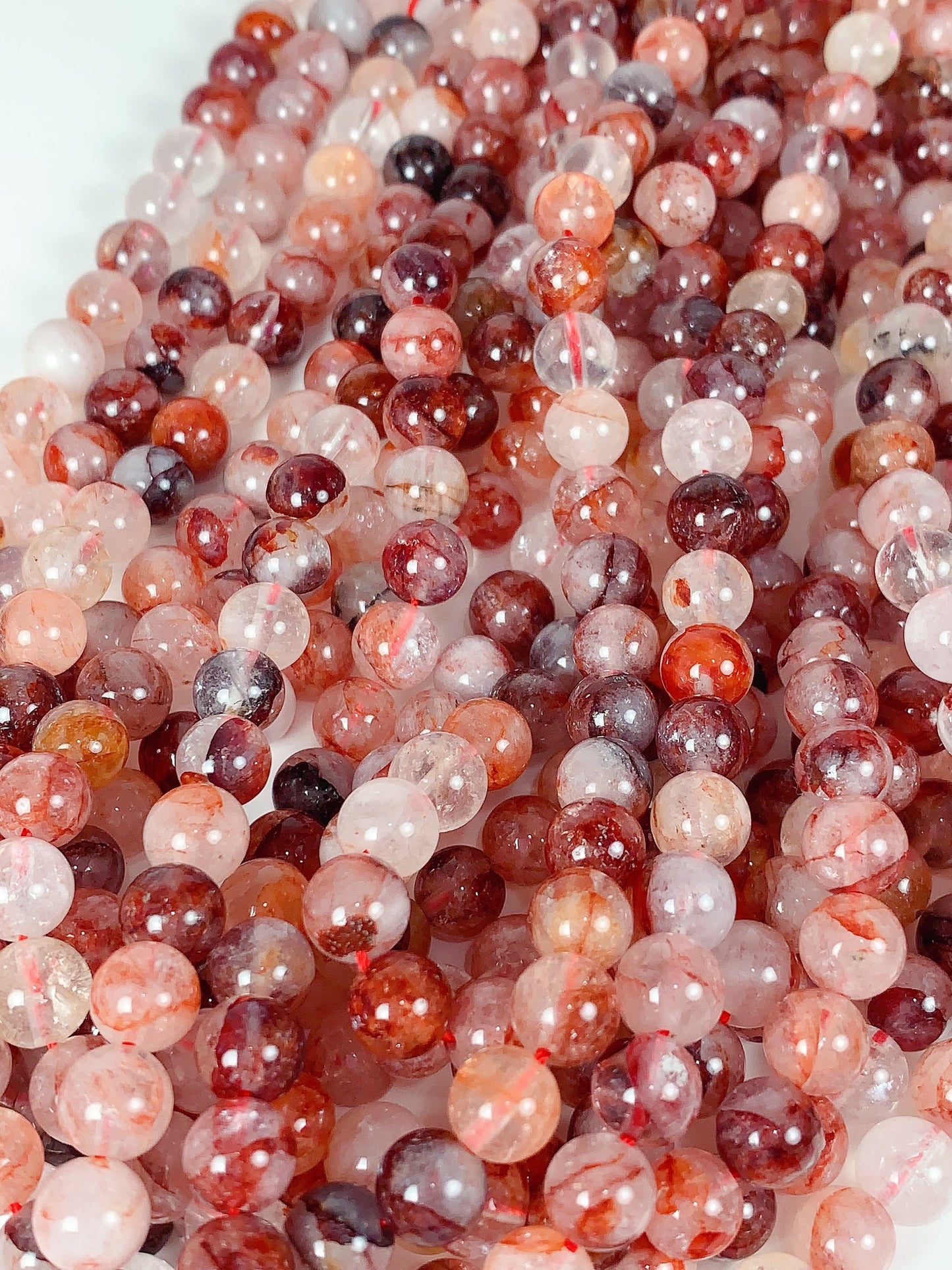 Natural Red Hematoid Quartz Beads: Smooth Round Gemstone Strand