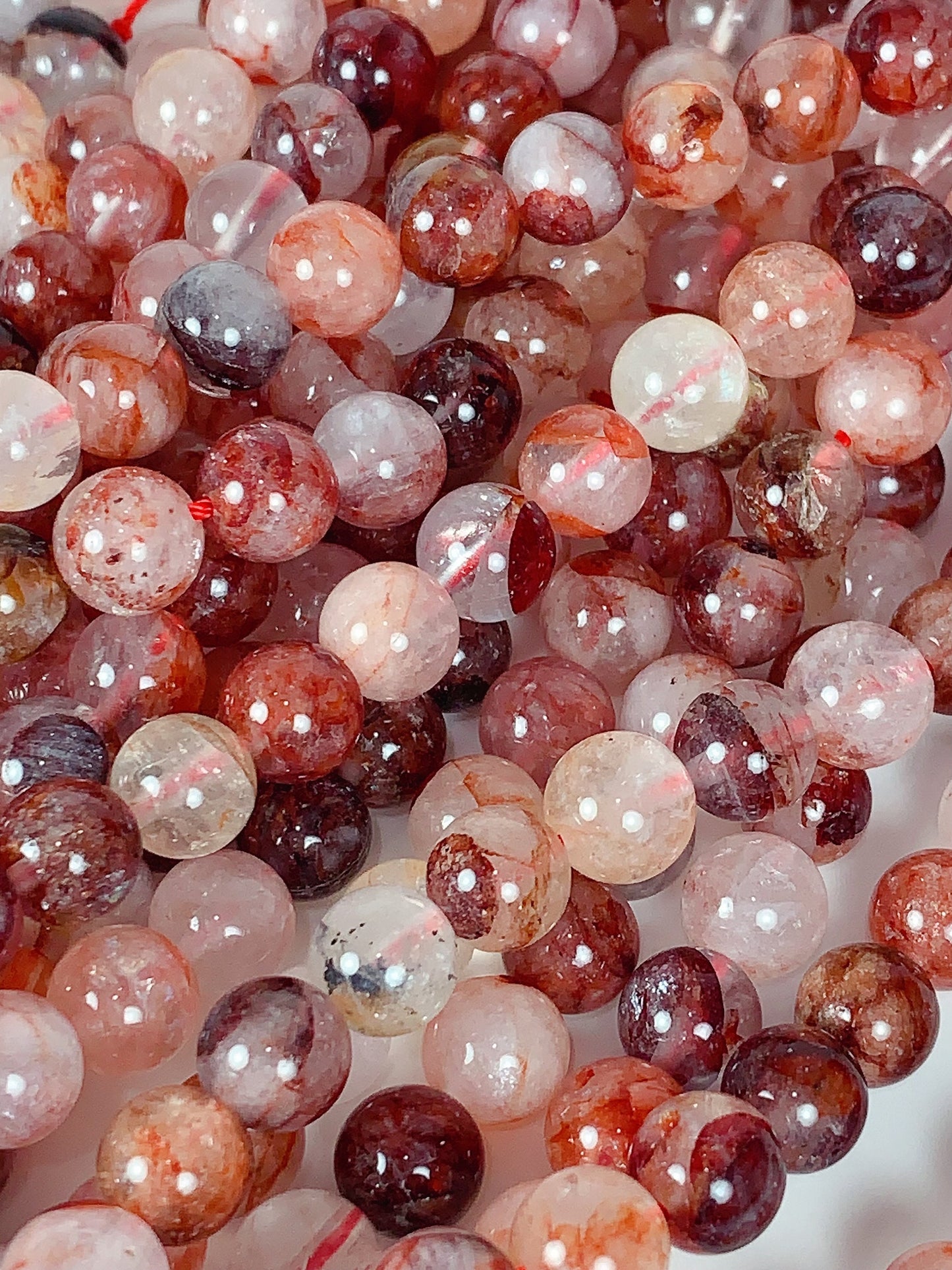 Natural Red Hematoid Quartz Beads: Smooth Round Gemstone Strand